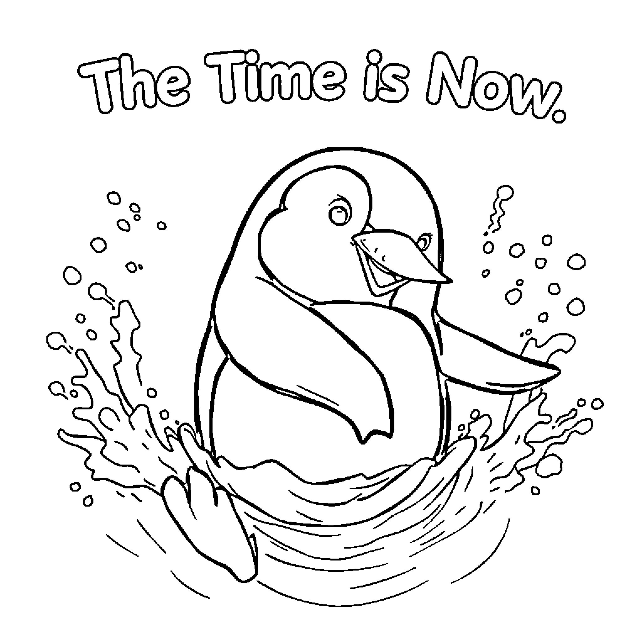 Penguin enjoying the moment in the water Coloring Page (free black-and-white line drawing printable PDF for all, from beginners to advanced learners, including children, teens, adults, and seniors)