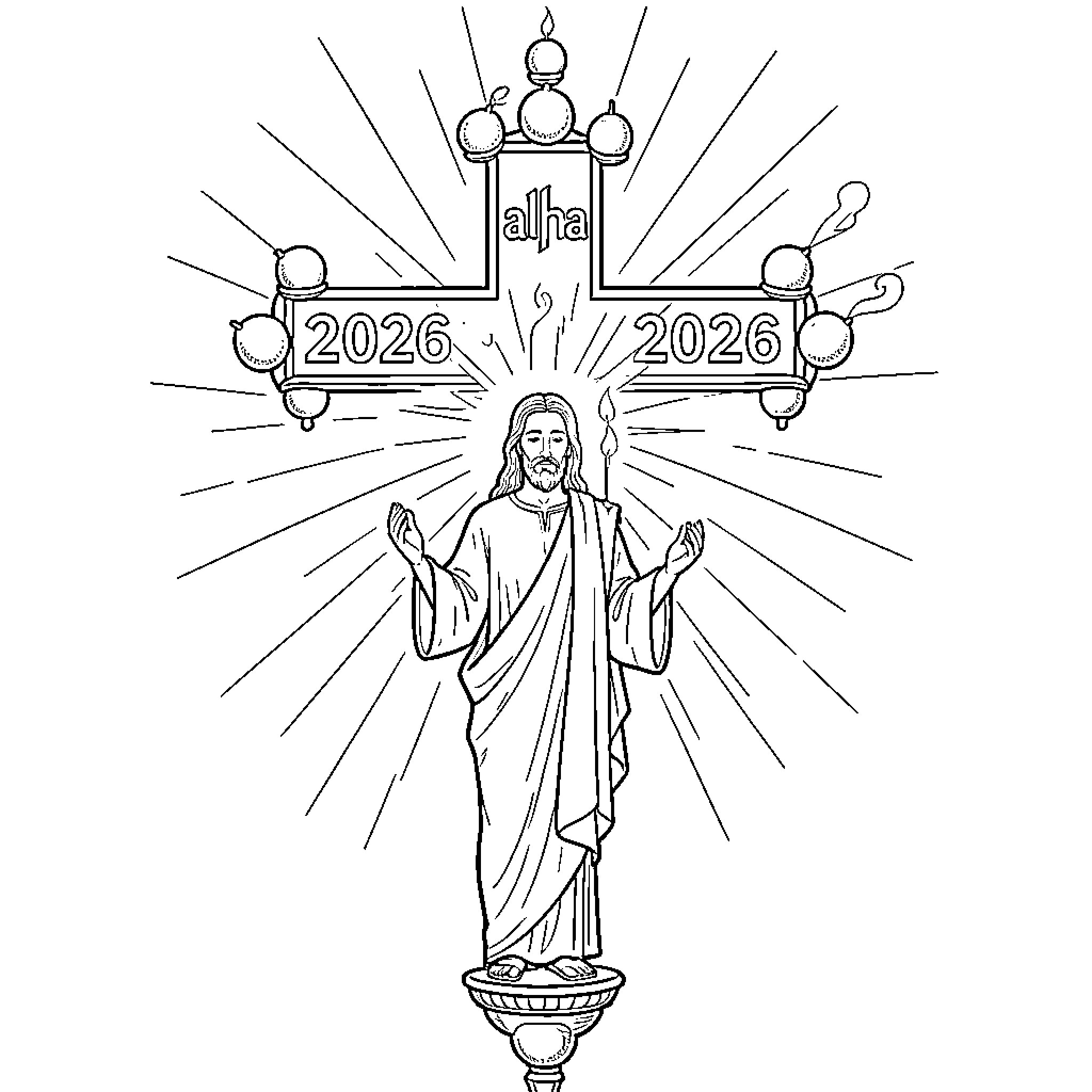 Cirio of Jesus Christ's Second Coming in 2026 Coloring Page (free black-and-white line drawing printable PDF for all, from beginners to advanced learners, including children, teens, adults, and seniors)