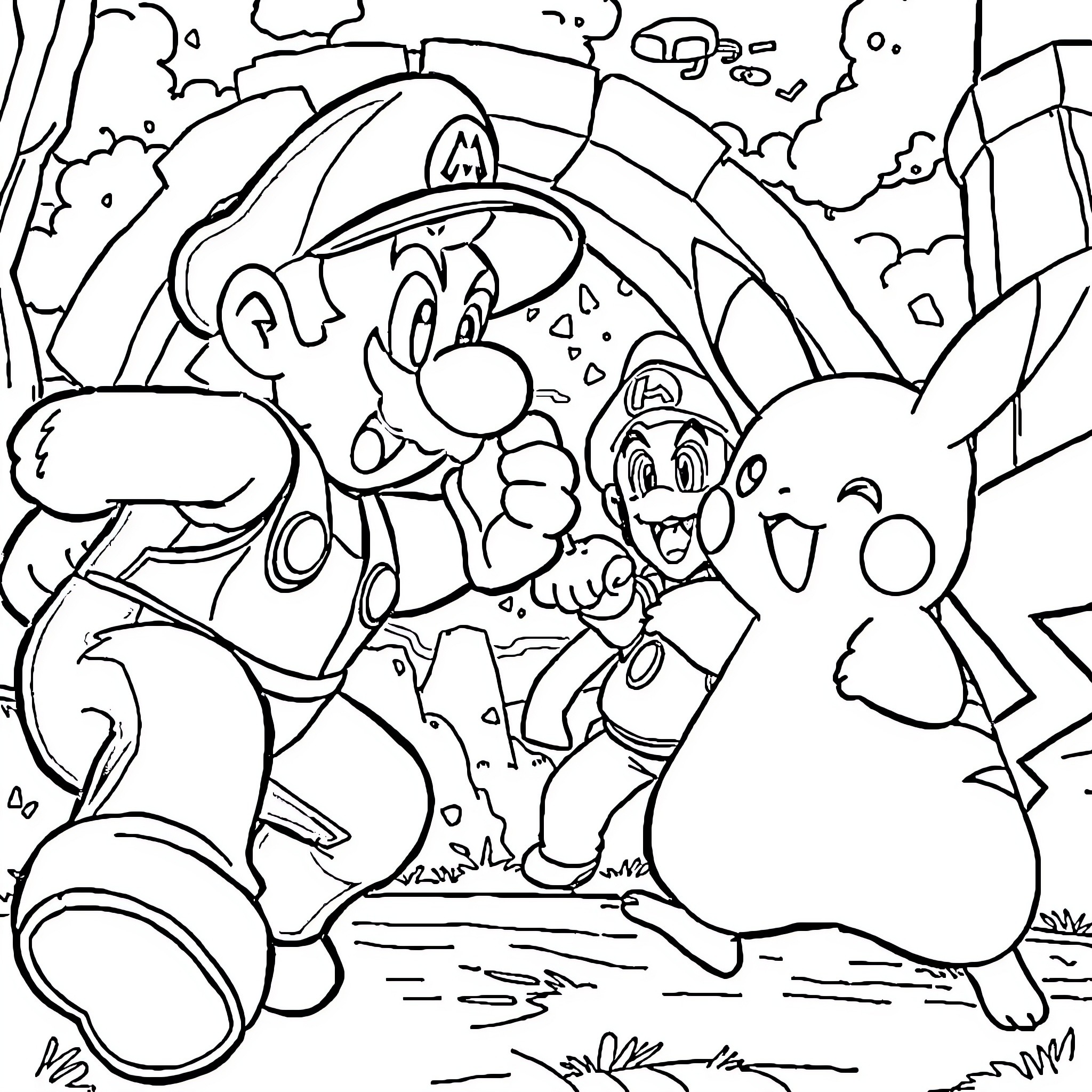 Sacha's Adventurous Outing with Friends Coloring Page (free black-and-white line drawing printable PDF for all, from beginners to advanced learners, including children, teens, adults, and seniors)