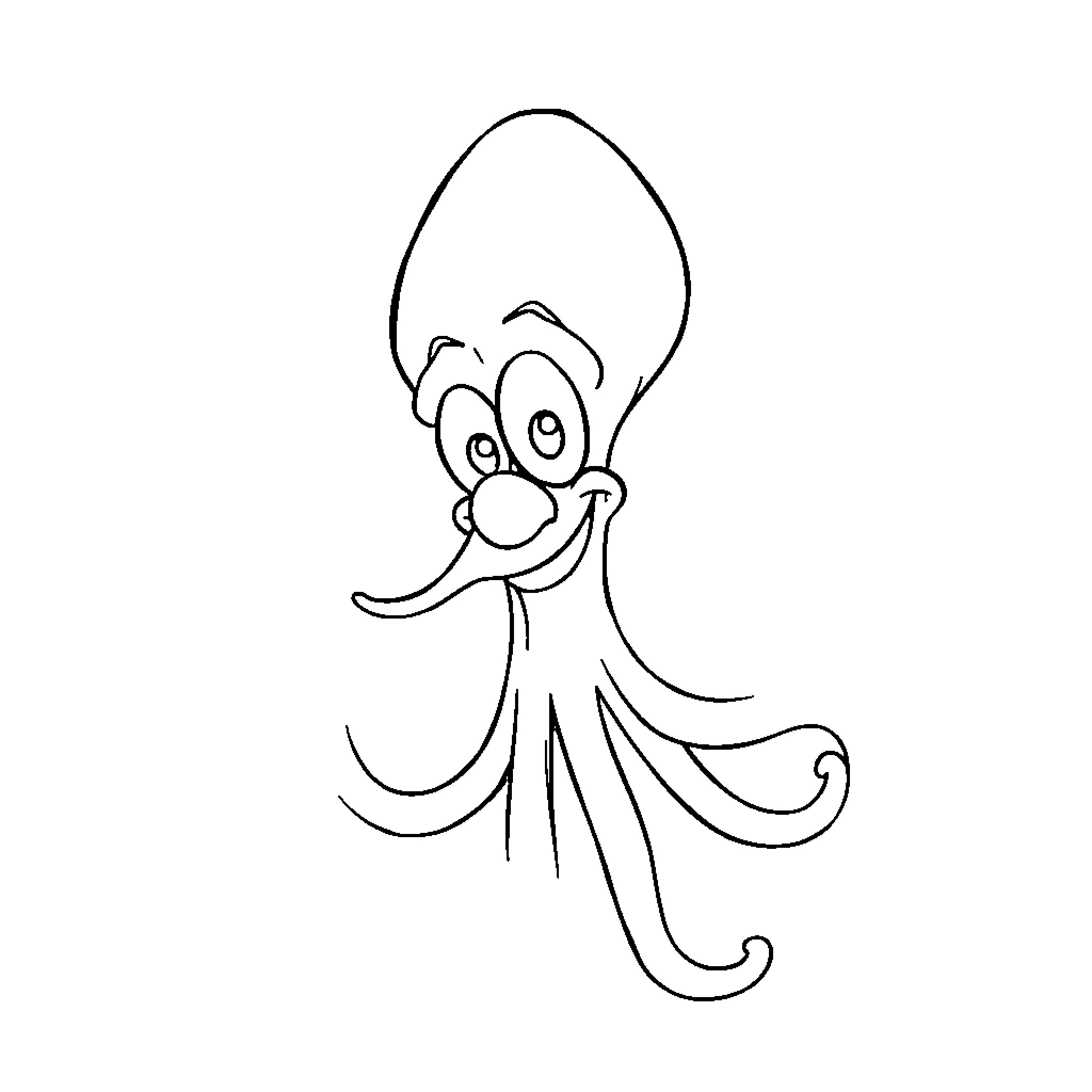 Squidward in a cheerful mood Coloring Page (free black-and-white line drawing printable PDF for all, from beginners to advanced learners, including children, teens, adults, and seniors)