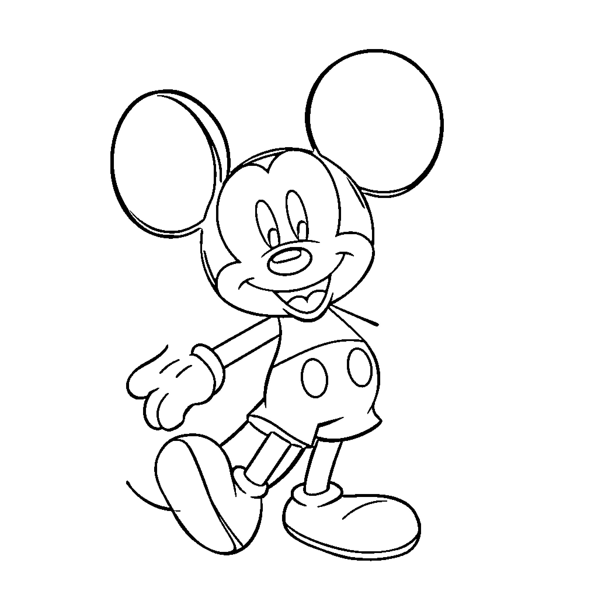 Mickey Mouse happily posing and waving Coloring Page (free black-and-white line drawing printable PDF for all, from beginners to advanced learners, including children, teens, adults, and seniors)