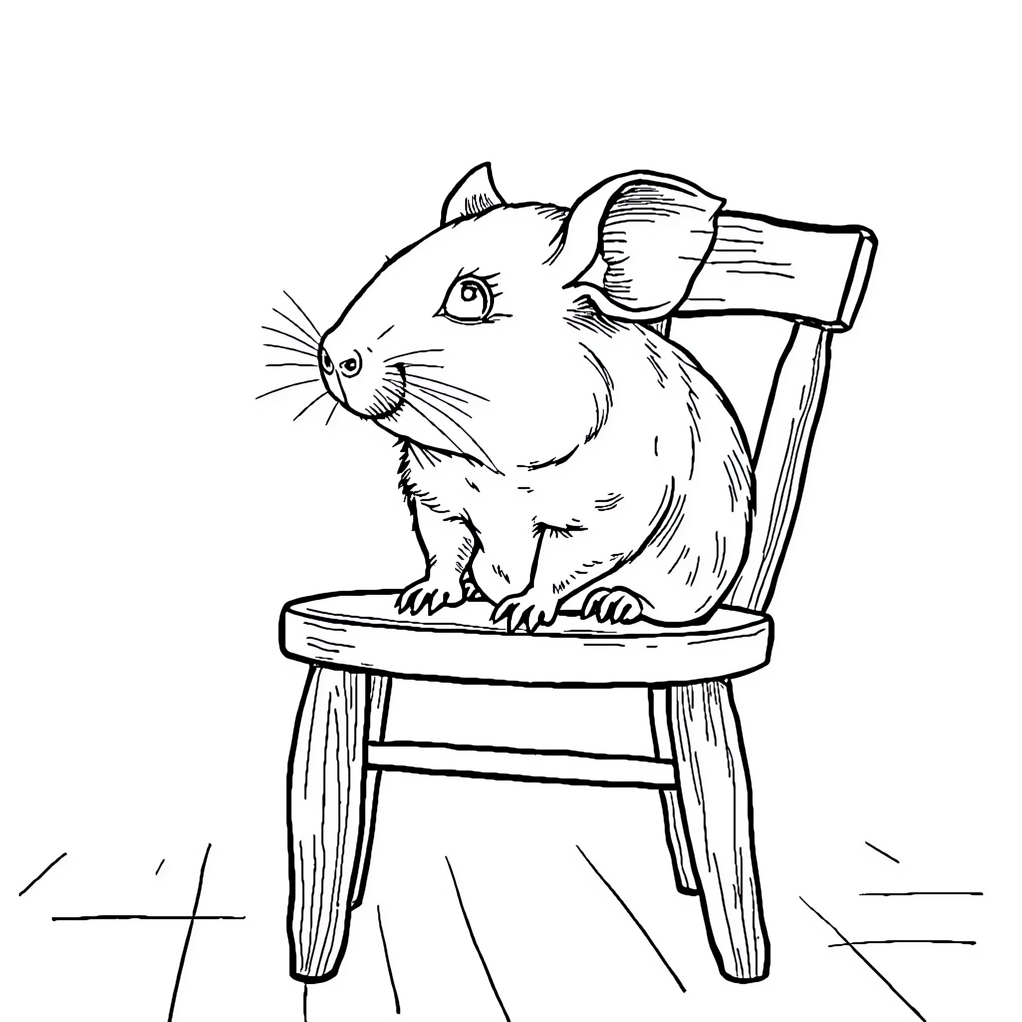 Pig seated on a chair Coloring Page (free black-and-white line drawing printable PDF for all, from beginners to advanced learners, including children, teens, adults, and seniors)