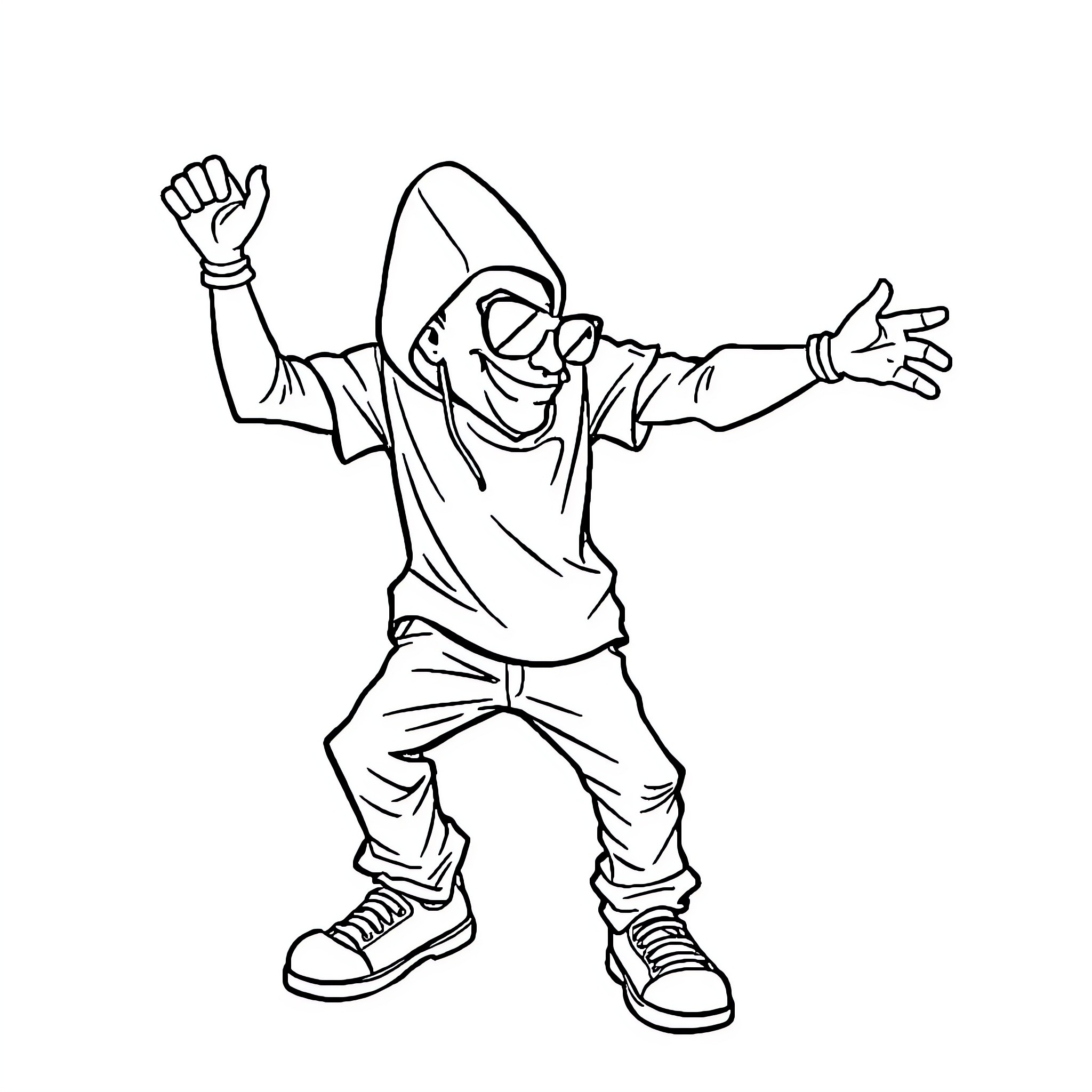 Stick figure dancing with excitement Coloring Page (free black-and-white line drawing printable PDF for all, from beginners to advanced learners, including children, teens, adults, and seniors)