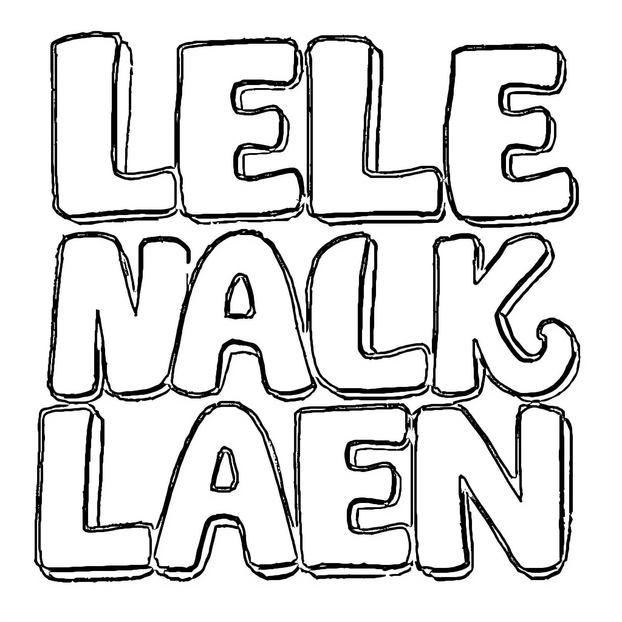 Letters expressing a name in a stylized way Coloring Page (free black-and-white line drawing printable PDF for all, from beginners to advanced learners, including children, teens, adults, and seniors)