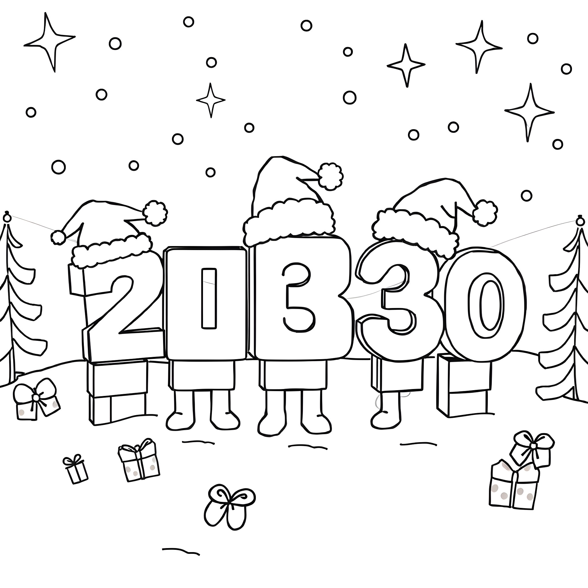 Numberblocks celebrating the New Year Coloring Page (free black-and-white line drawing printable PDF for all, from beginners to advanced learners, including children, teens, adults, and seniors)
