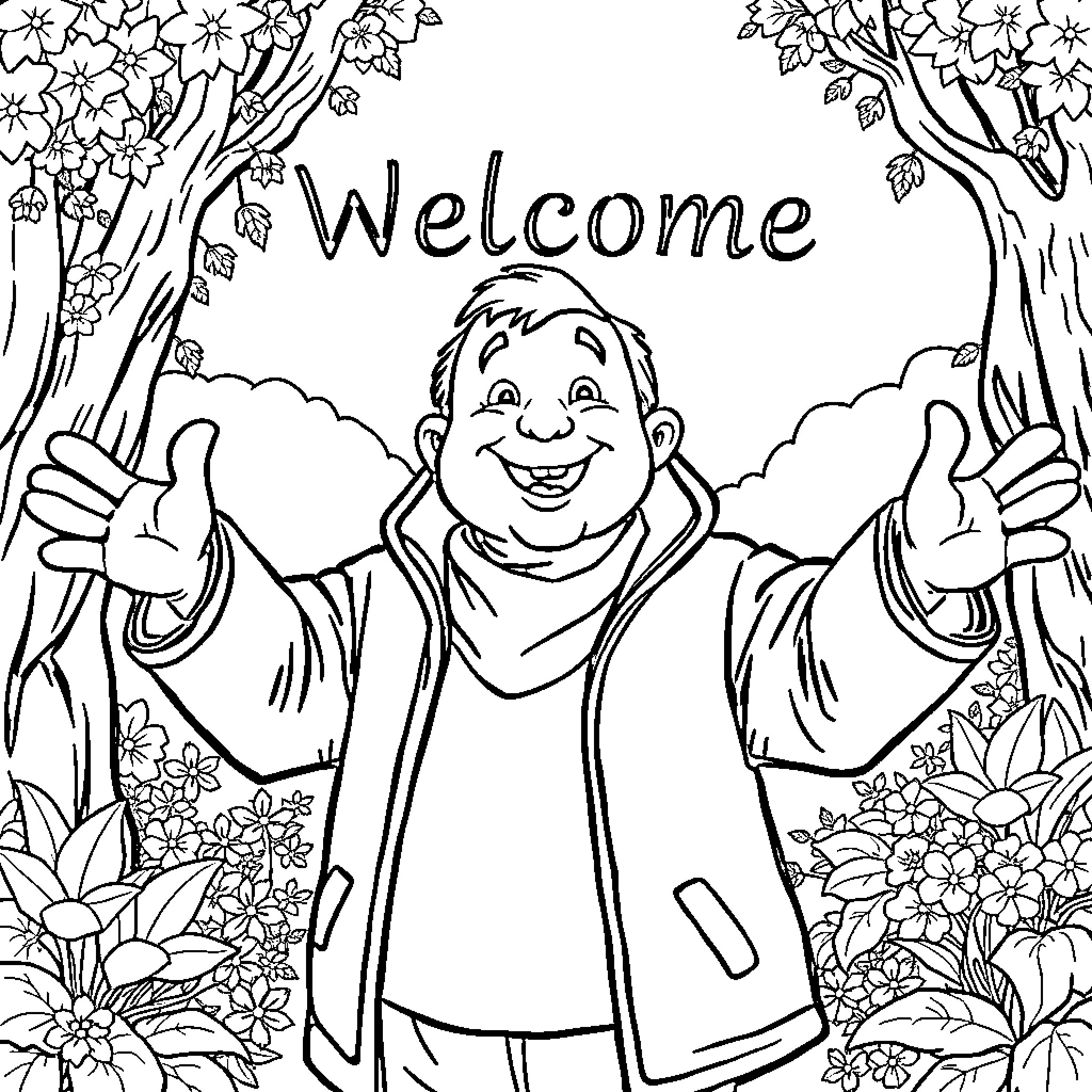 Peter Welcomes With Open Arms Coloring Page (free black-and-white line drawing printable PDF for all, from beginners to advanced learners, including children, teens, adults, and seniors)