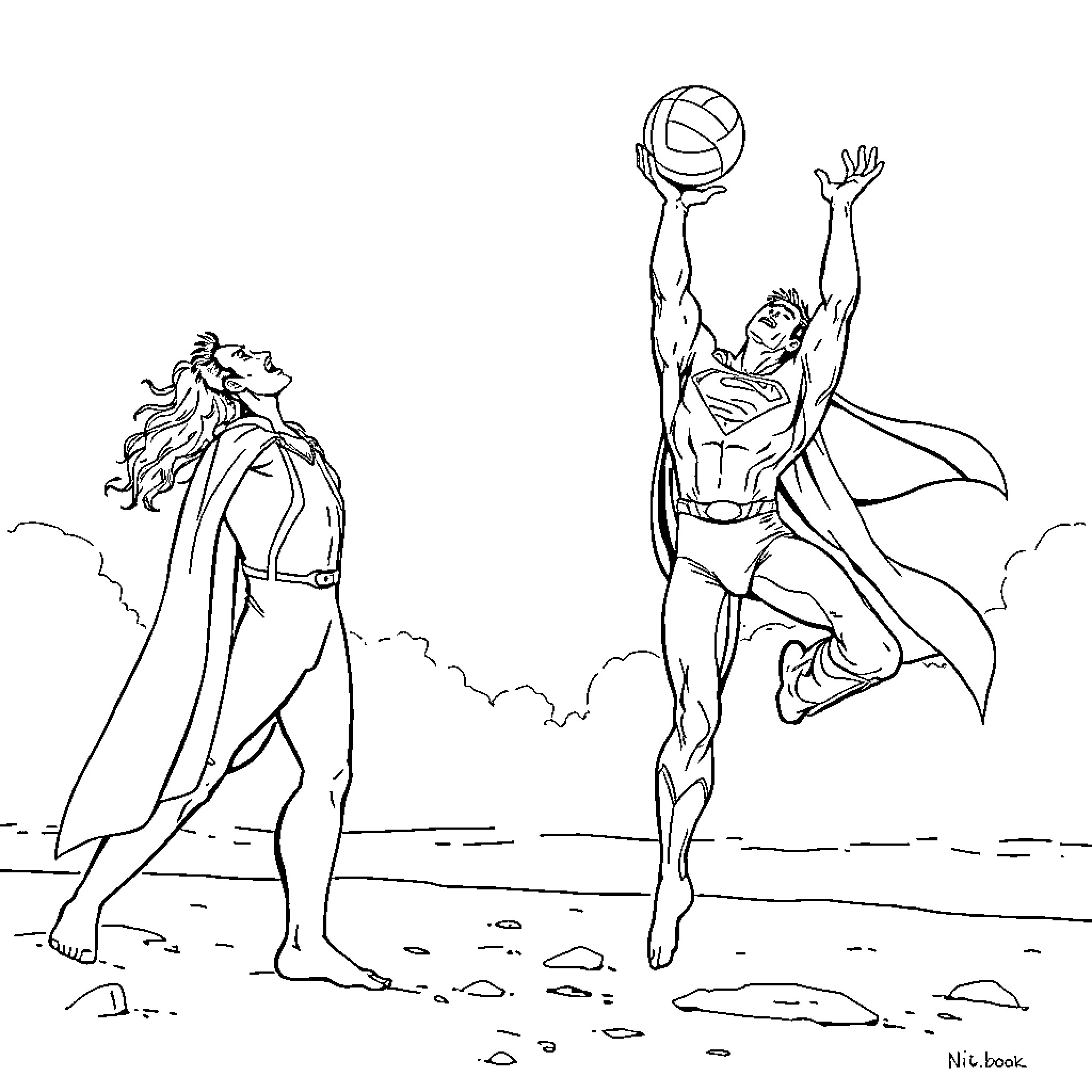 Superman heroically saves the day Coloring Page (free black-and-white line drawing printable PDF for all, from beginners to advanced learners, including children, teens, adults, and seniors)