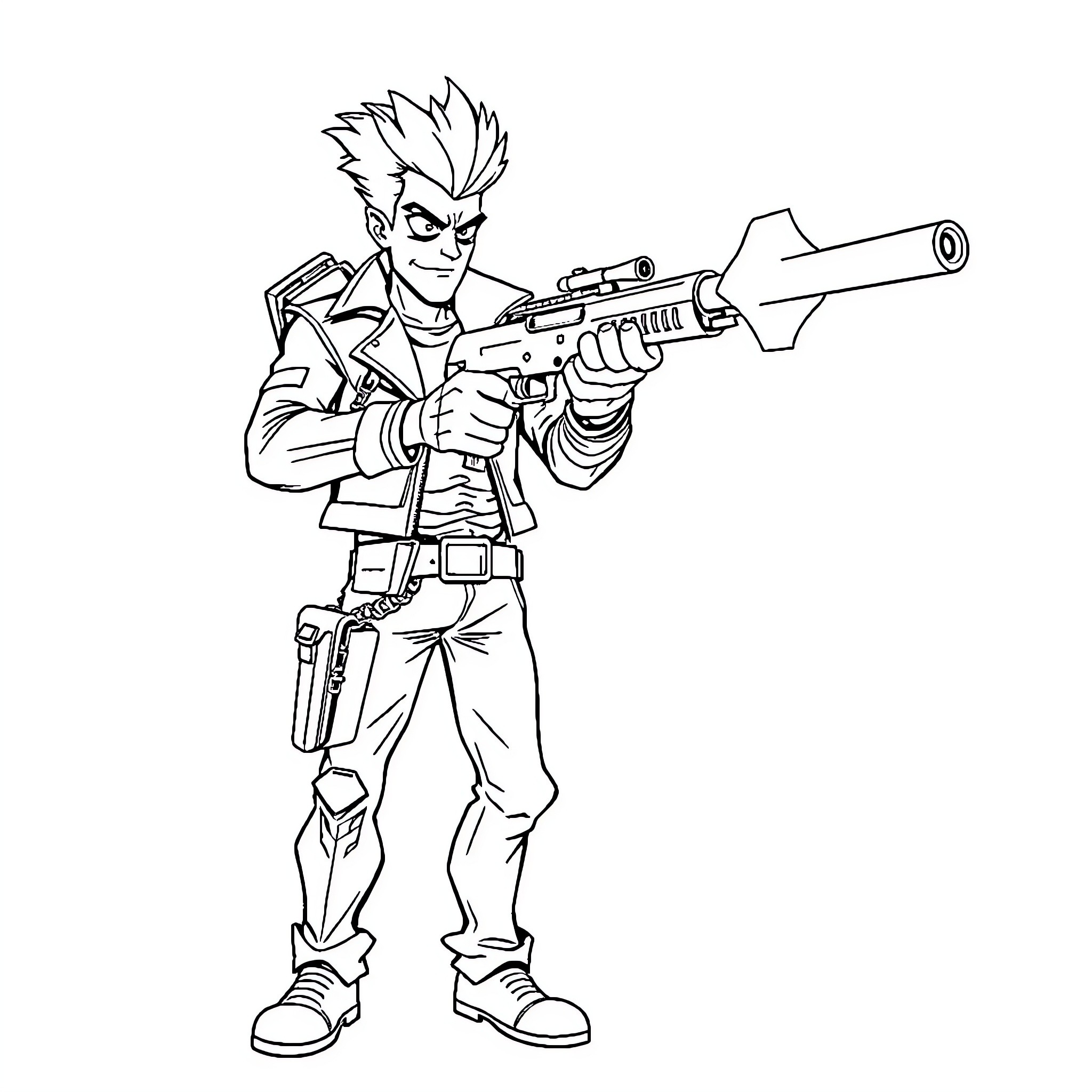 Vash the Stampede with Futuristic Firearm Coloring Page (free black-and-white line drawing printable PDF for all, from beginners to advanced learners, including children, teens, adults, and seniors)