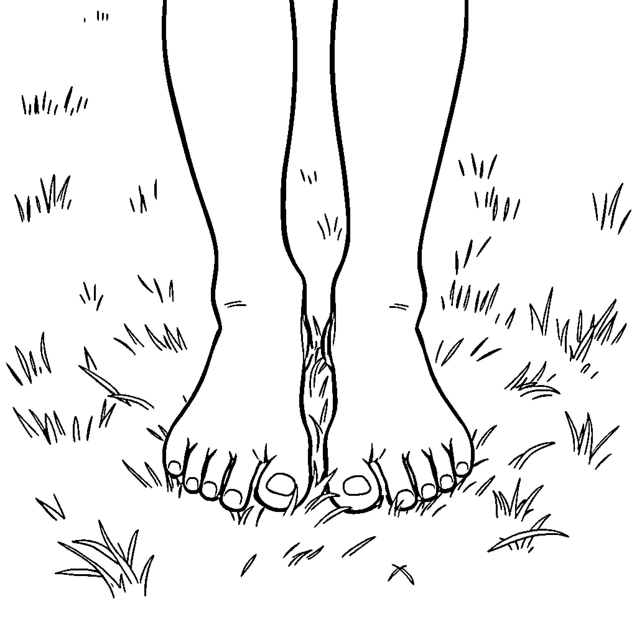 Foot walking through tall grass Coloring Page (free black-and-white line drawing printable PDF for all, from beginners to advanced learners, including children, teens, adults, and seniors)