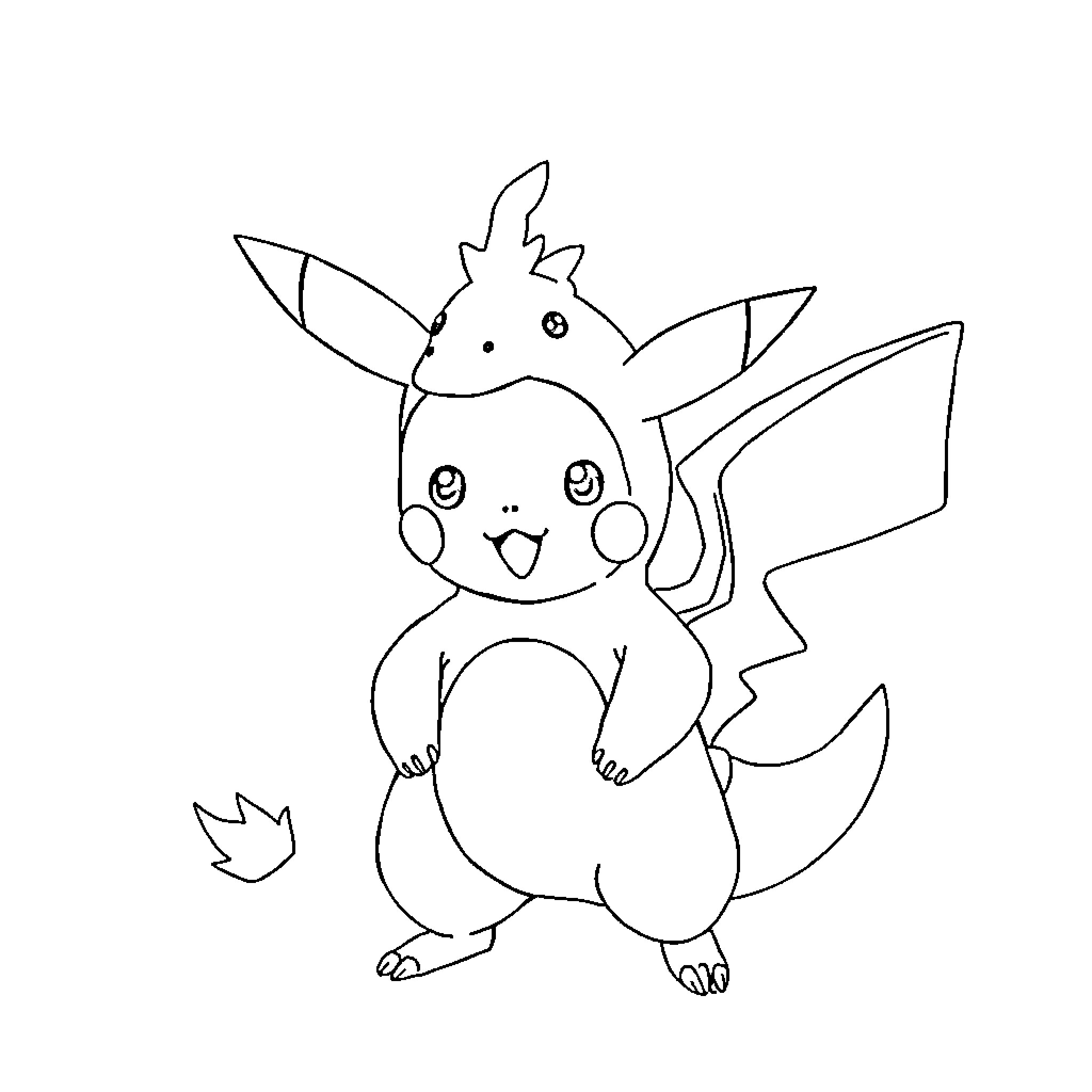 Pikachu expressing happiness and excitement Coloring Page (free black-and-white line drawing printable PDF for all, from beginners to advanced learners, including children, teens, adults, and seniors)