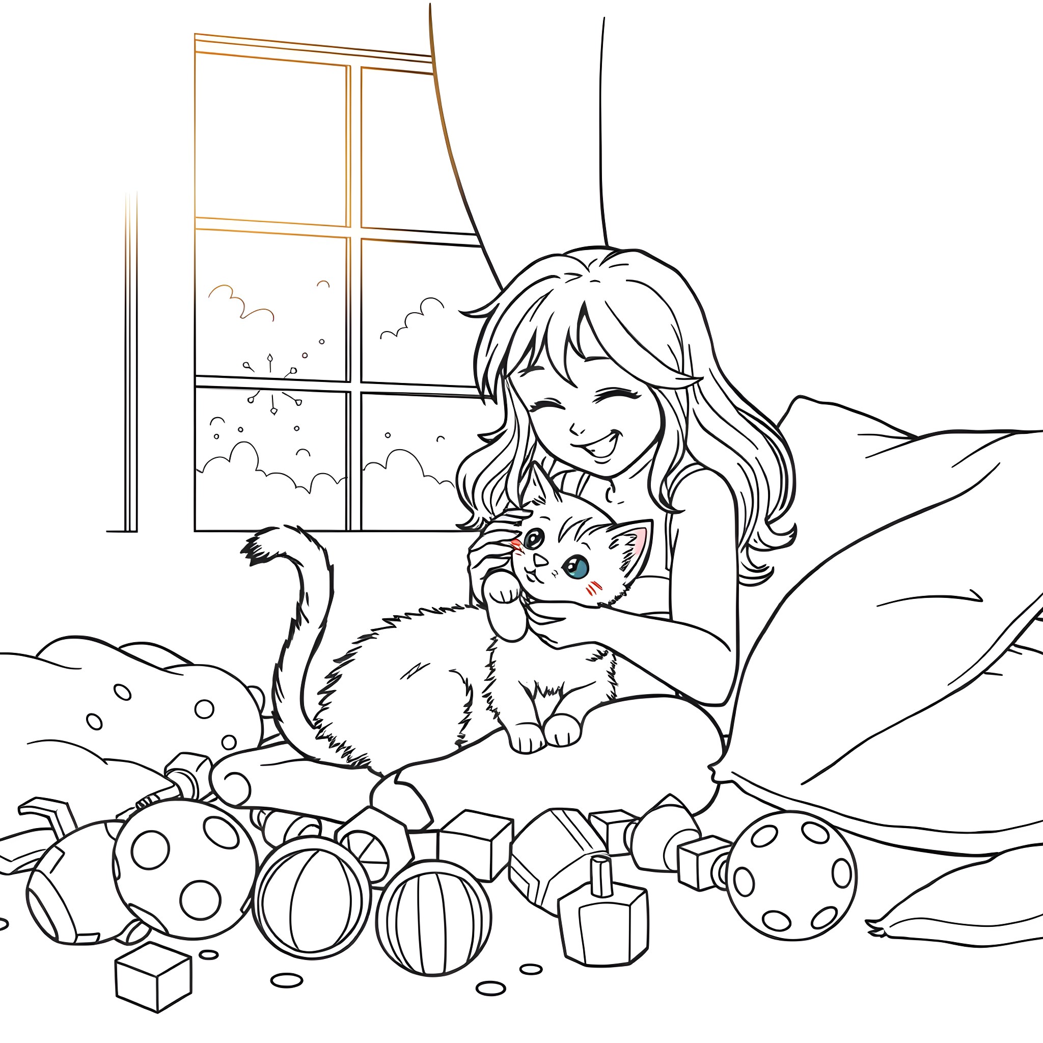 Jamieliz's Playful Companion Coloring Page (free black-and-white line drawing printable PDF for all, from beginners to advanced learners, including children, teens, adults, and seniors)