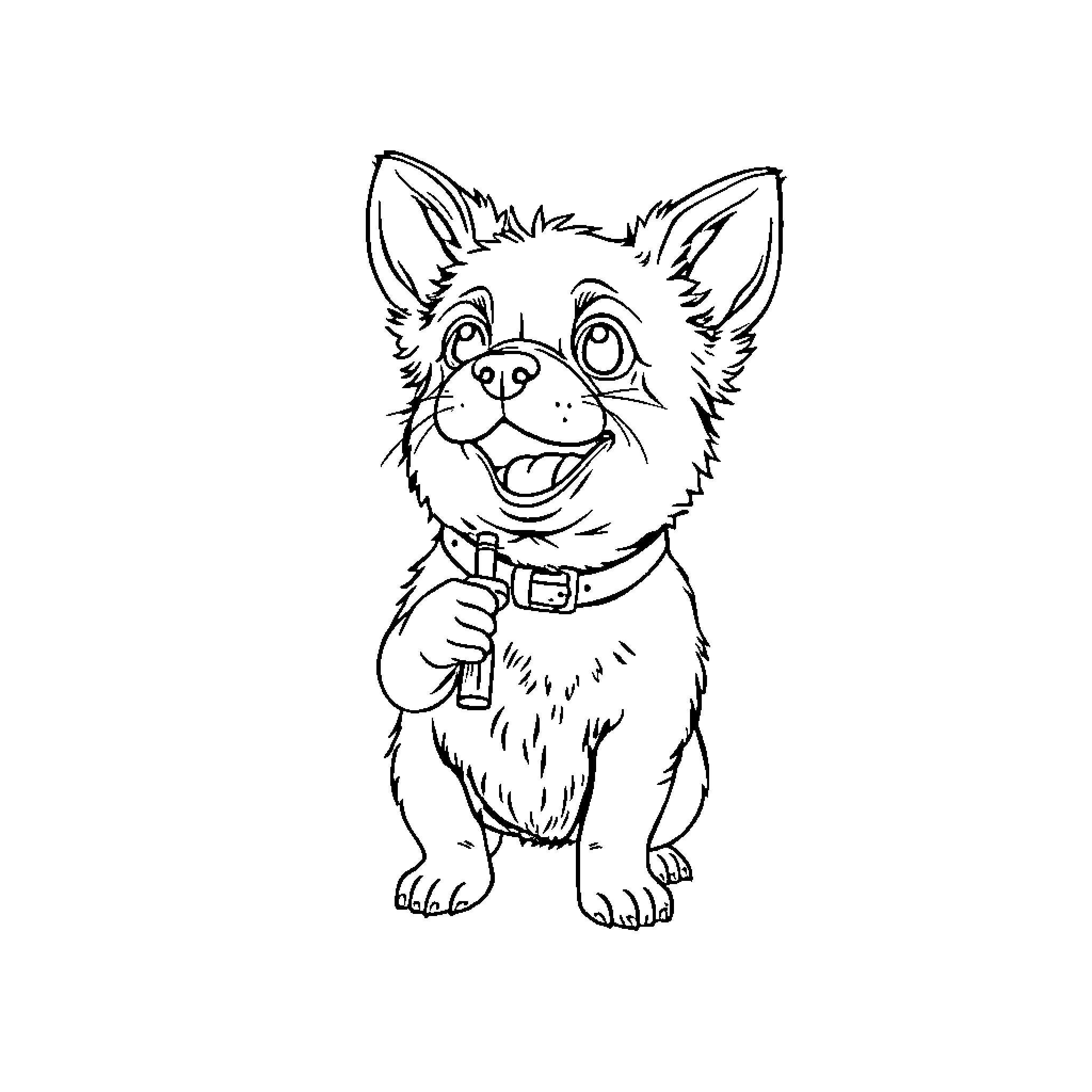 Perrito wagging tail excitedly in black and white Coloring Page (free black-and-white line drawing printable PDF for all, from beginners to advanced learners, including children, teens, adults, and seniors)