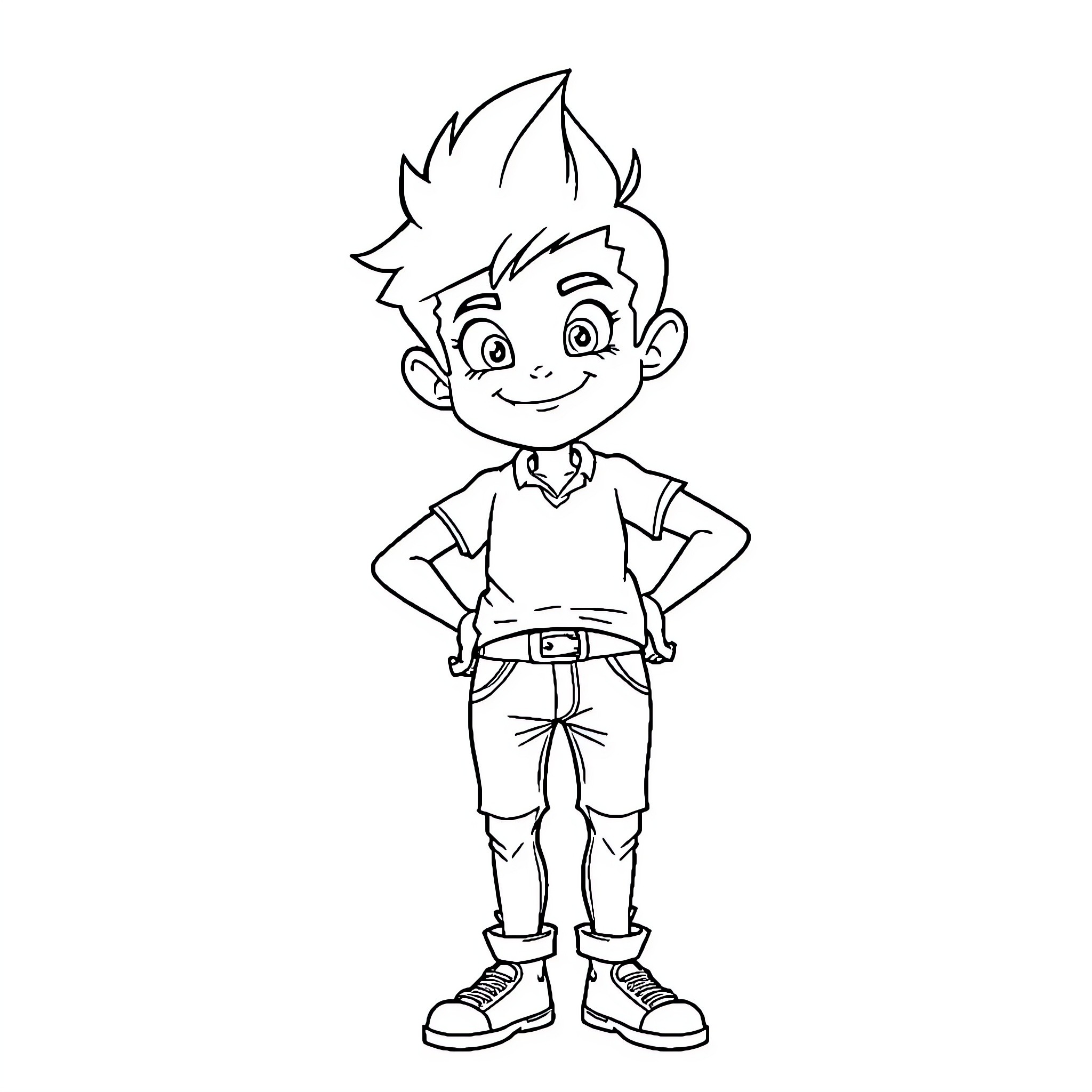 Boy in casual outfit with an upbeat expression Coloring Page (free black-and-white line drawing printable PDF for all, from beginners to advanced learners, including children, teens, adults, and seniors)