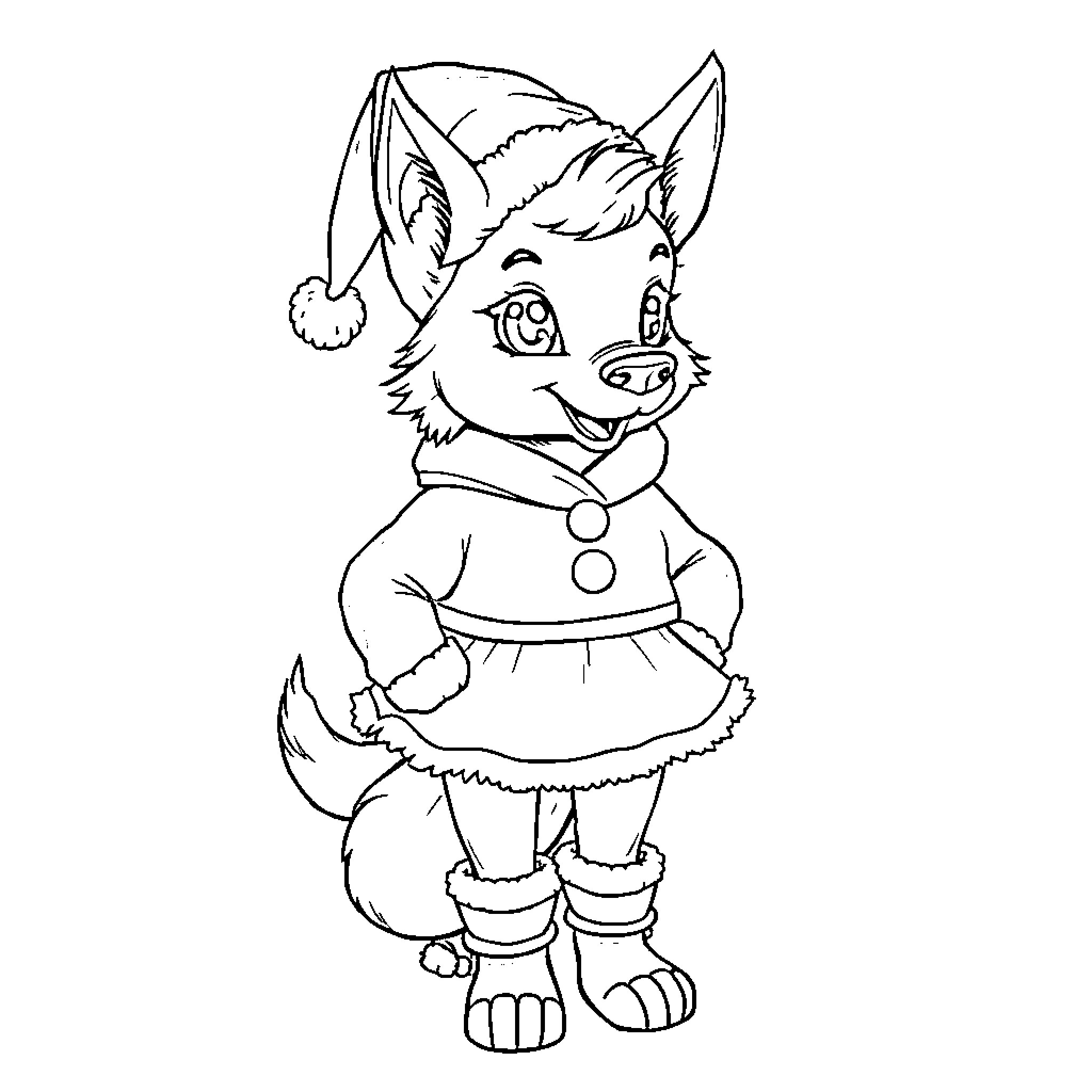 Huntrix's Festive Anthropomorphic Animal Coloring Page (free black-and-white line drawing printable PDF for all, from beginners to advanced learners, including children, teens, adults, and seniors)