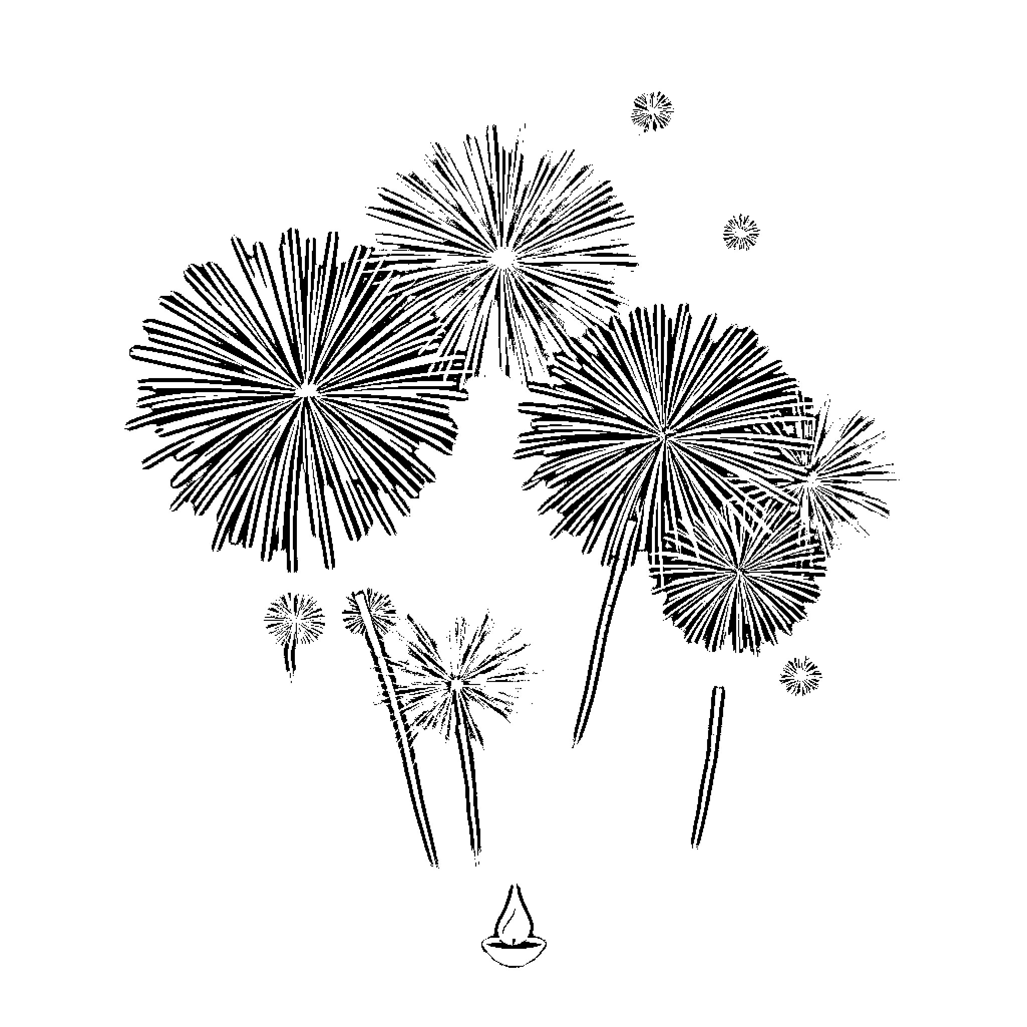Firecracker Bursts in the Sky Coloring Page (free black-and-white line drawing printable PDF for all, from beginners to advanced learners, including children, teens, adults, and seniors)