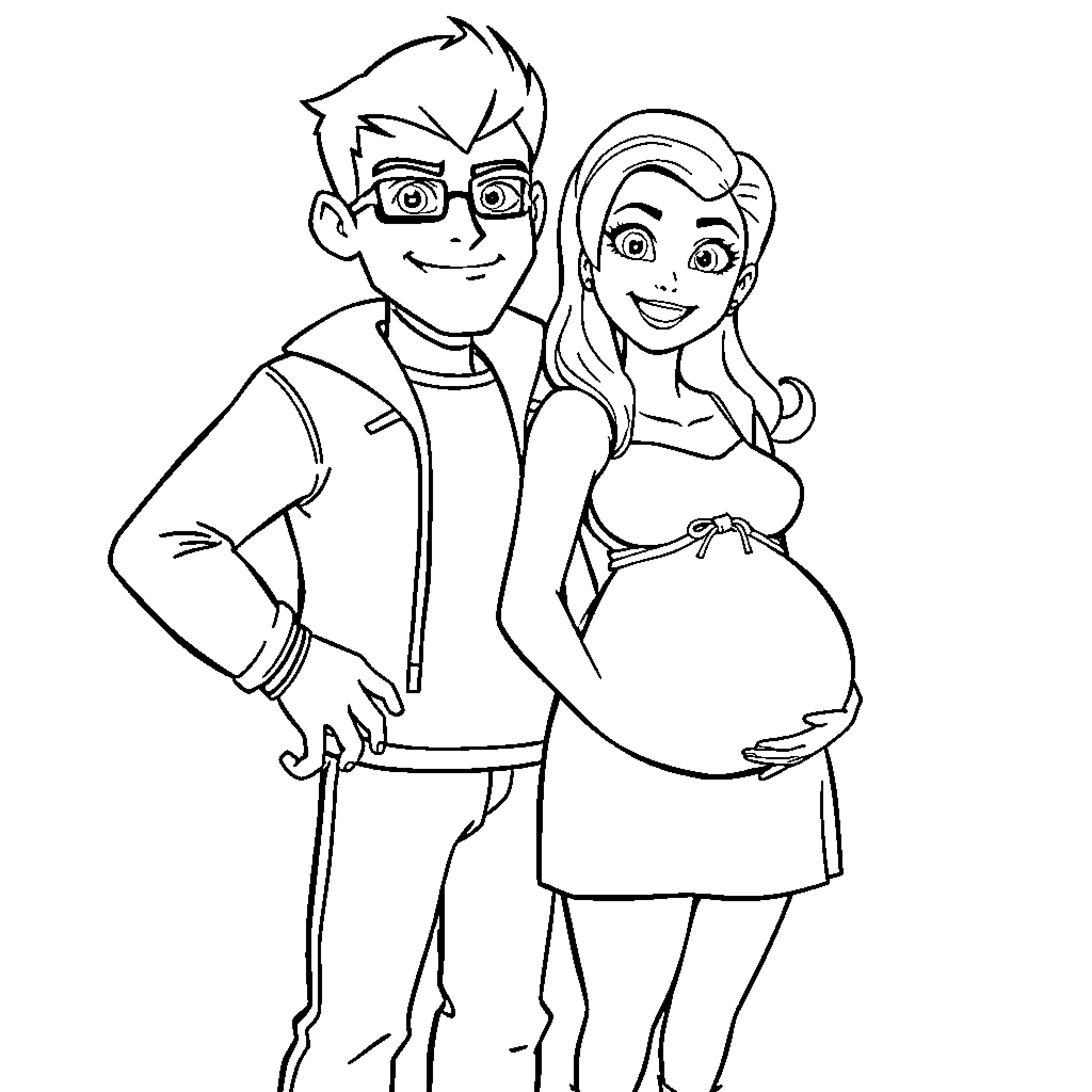 Ben 10 characters in a happy family moment Coloring Page (free black-and-white line drawing printable PDF for all, from beginners to advanced learners, including children, teens, adults, and seniors)