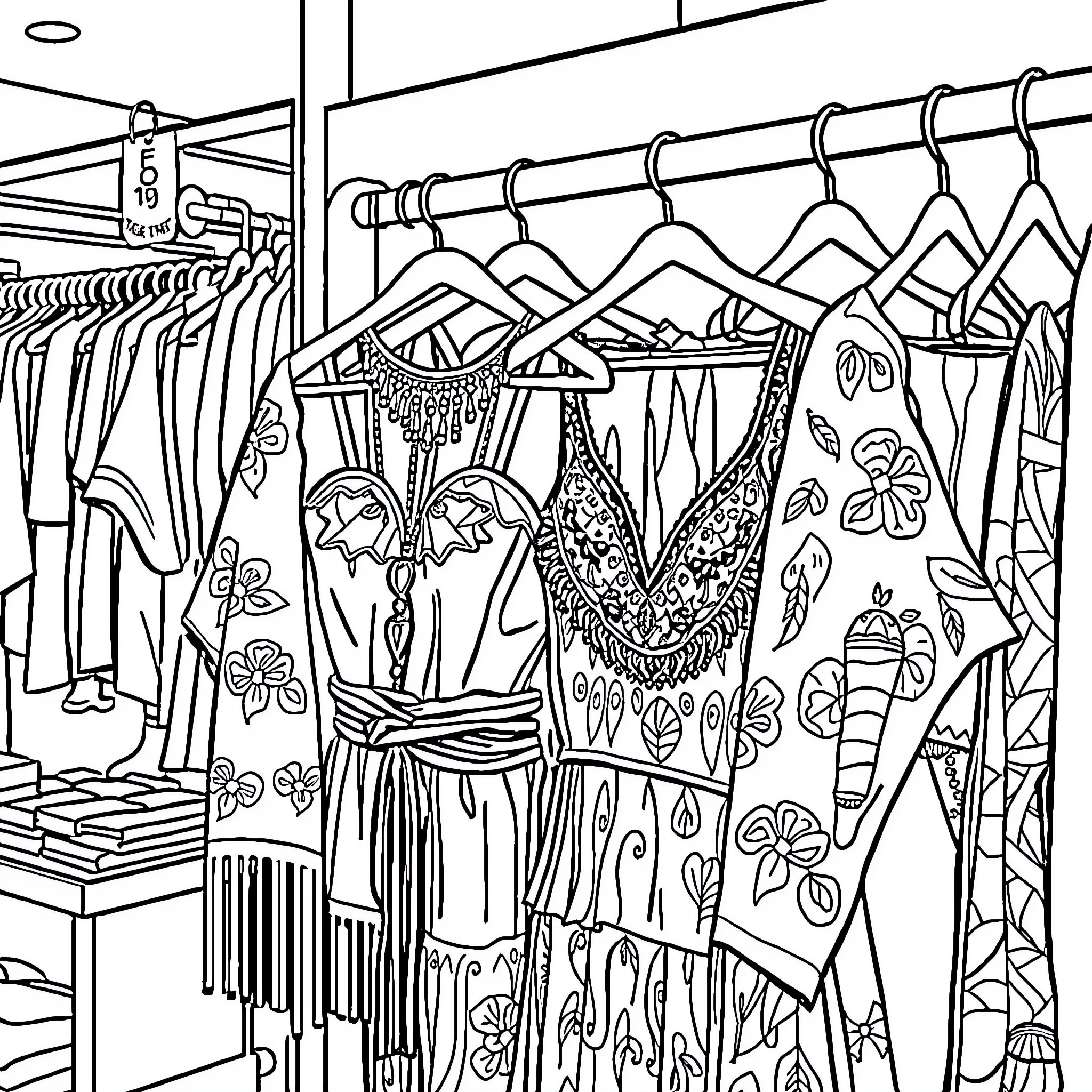 Jacket featuring floral and patterned designs Coloring Page (free black-and-white line drawing printable PDF for all, from beginners to advanced learners, including children, teens, adults, and seniors)