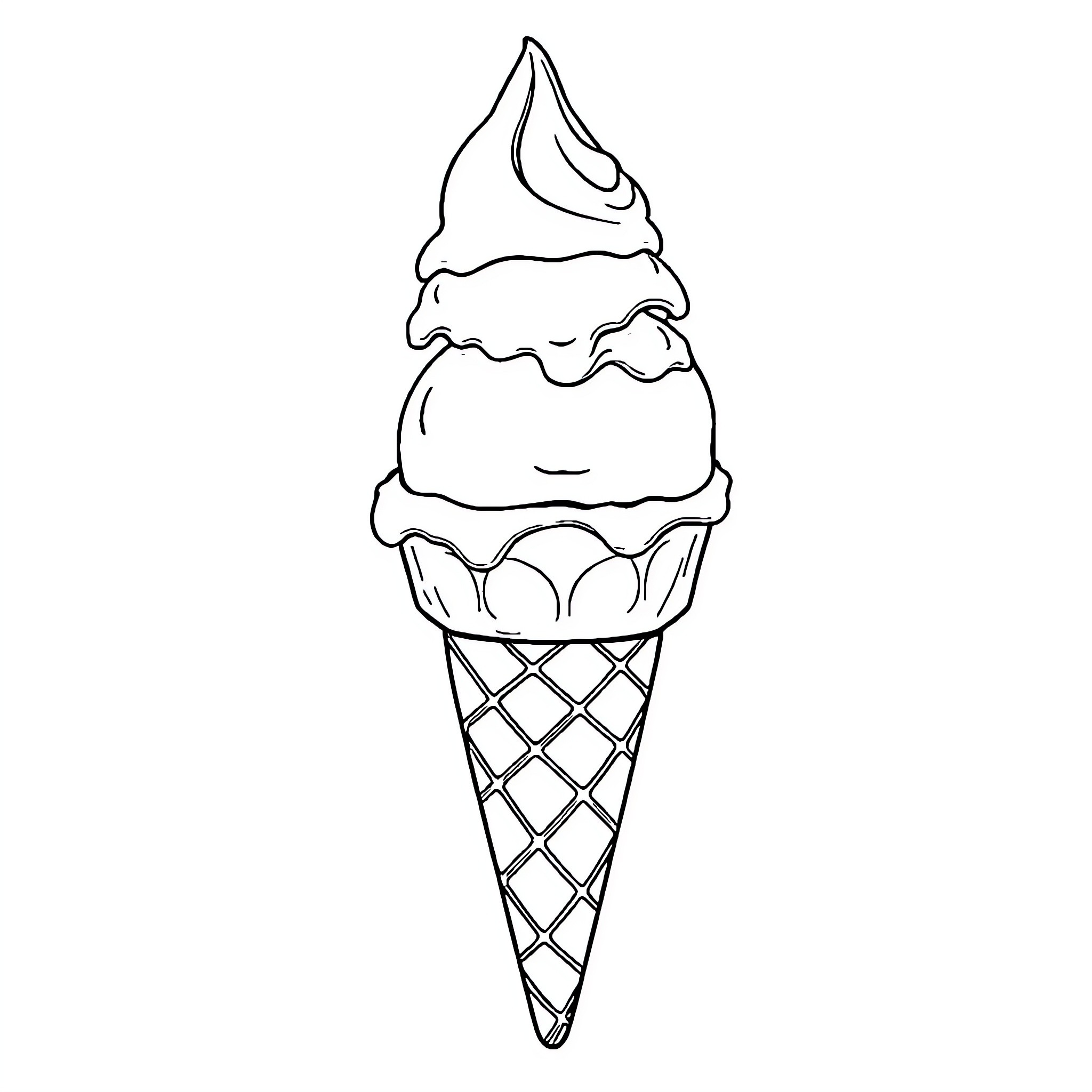 Ice Cream Cone with Swirling Scoop Coloring Page (free black-and-white line drawing printable PDF for all, from beginners to advanced learners, including children, teens, adults, and seniors)