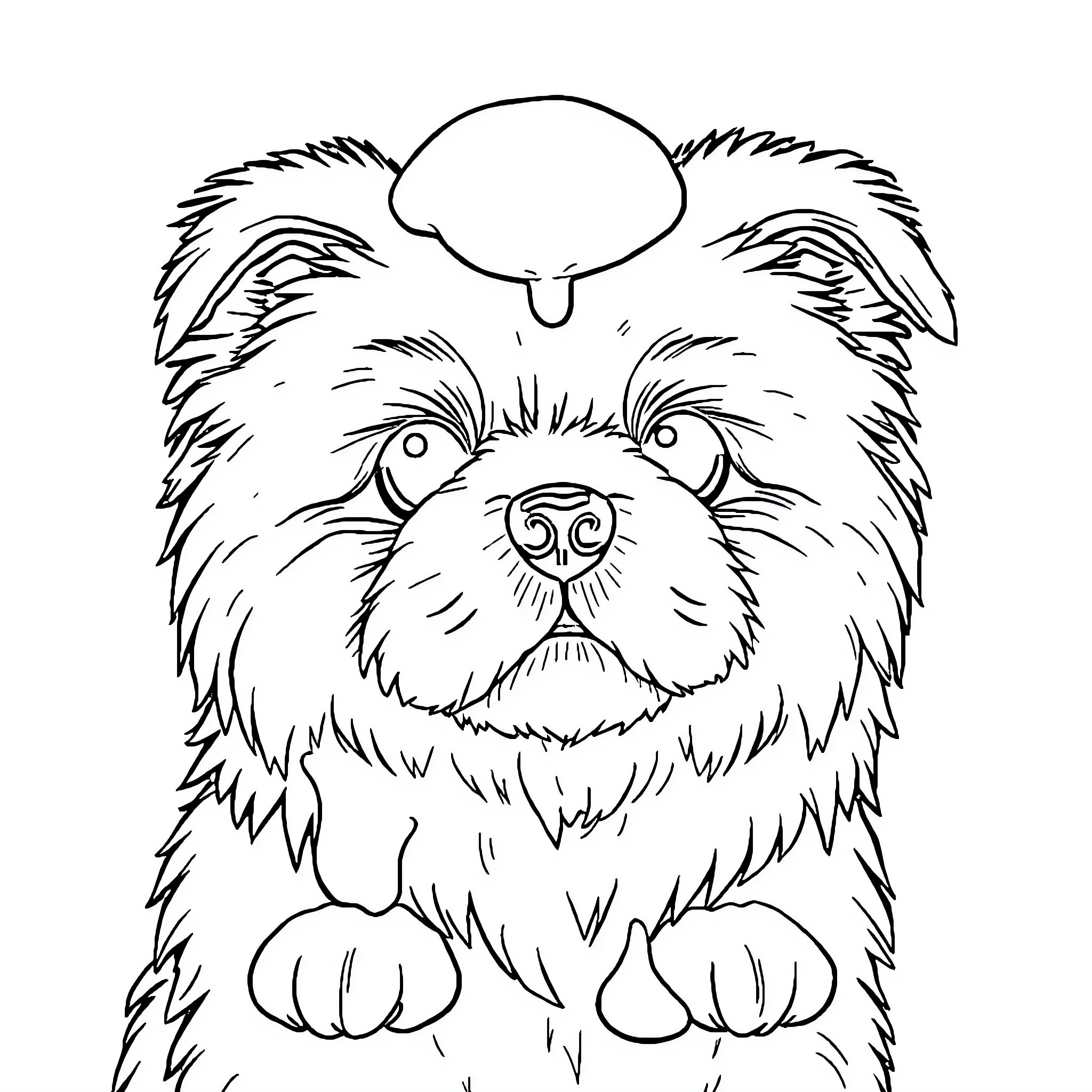 Butter Dog with Playful Expression Coloring Page (free black-and-white line drawing printable PDF for all, from beginners to advanced learners, including children, teens, adults, and seniors)