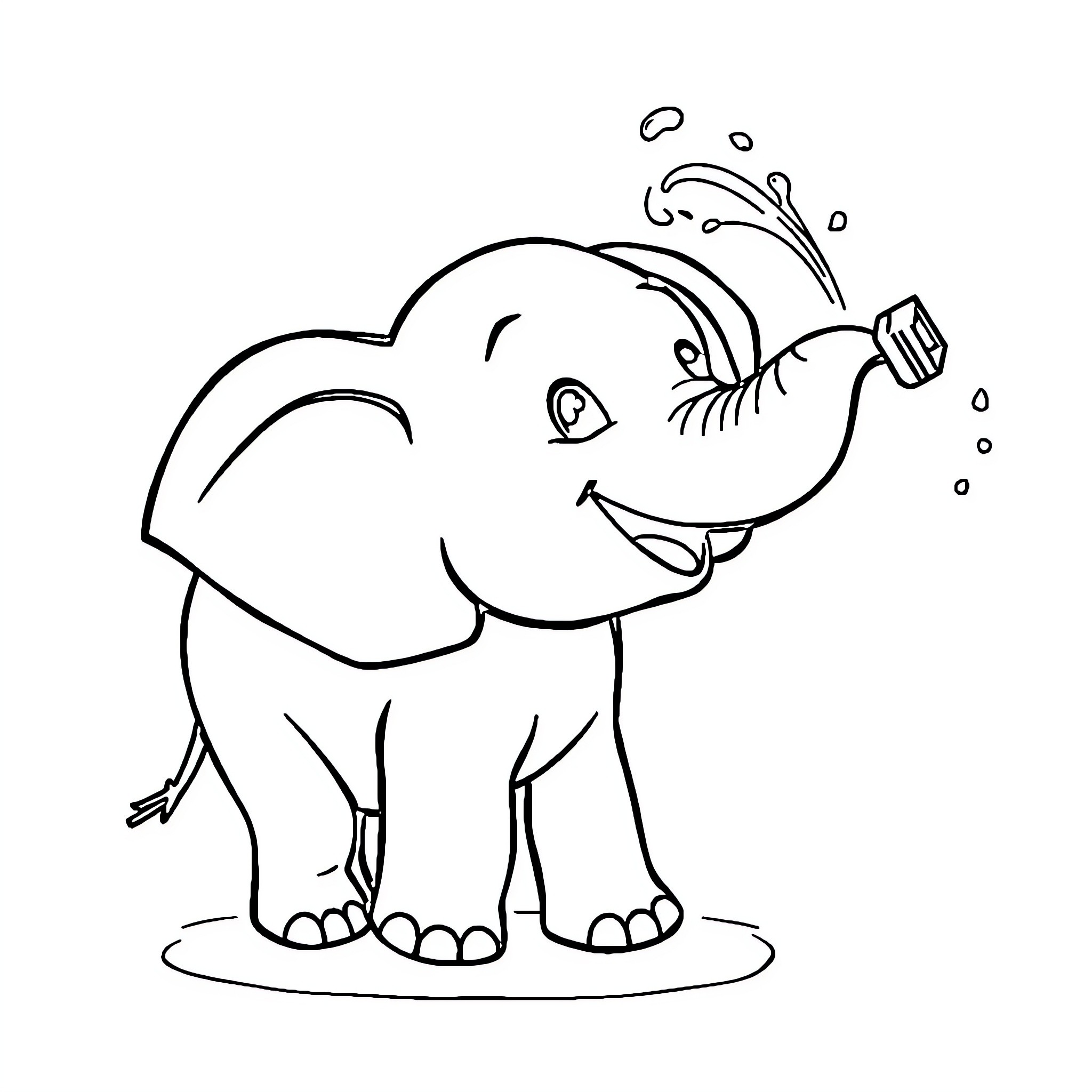 Elephant spraying water playfully Coloring Page (free black-and-white line drawing printable PDF for all, from beginners to advanced learners, including children, teens, adults, and seniors)
