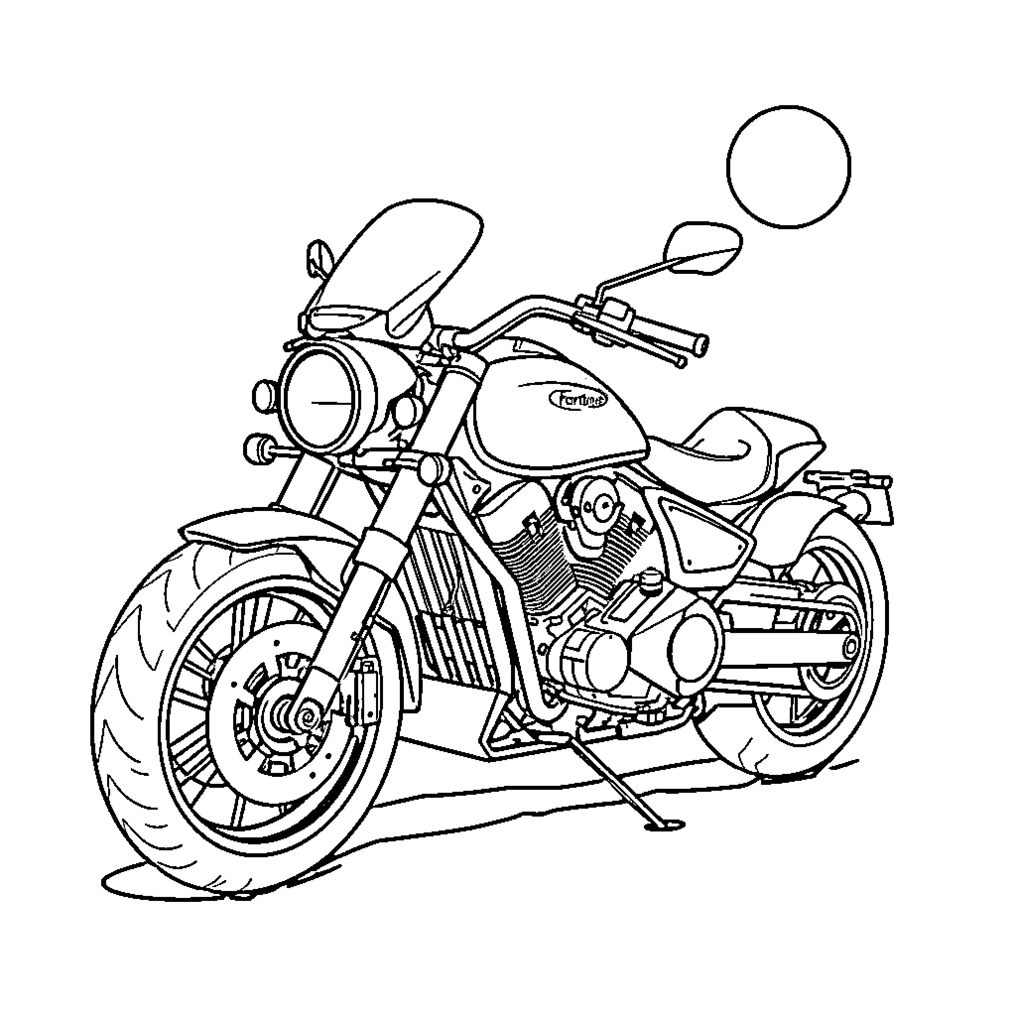Blue Motorcycle Silhouette Sketch Coloring Page (free black-and-white line drawing printable PDF for all, from beginners to advanced learners, including children, teens, adults, and seniors)