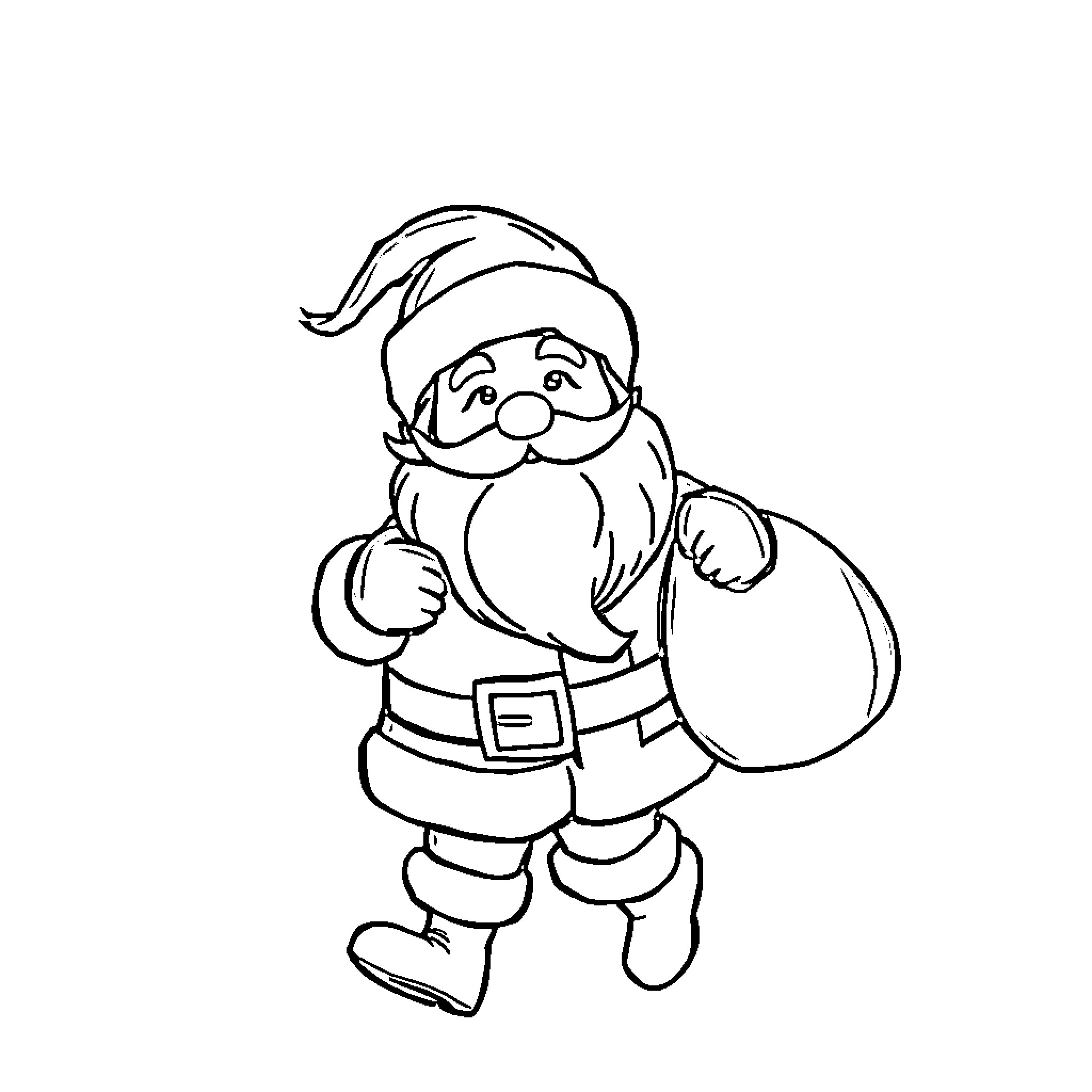 Reno Santa Claus with Bag Illustration Coloring Page (free black-and-white line drawing printable PDF for all, from beginners to advanced learners, including children, teens, adults, and seniors)