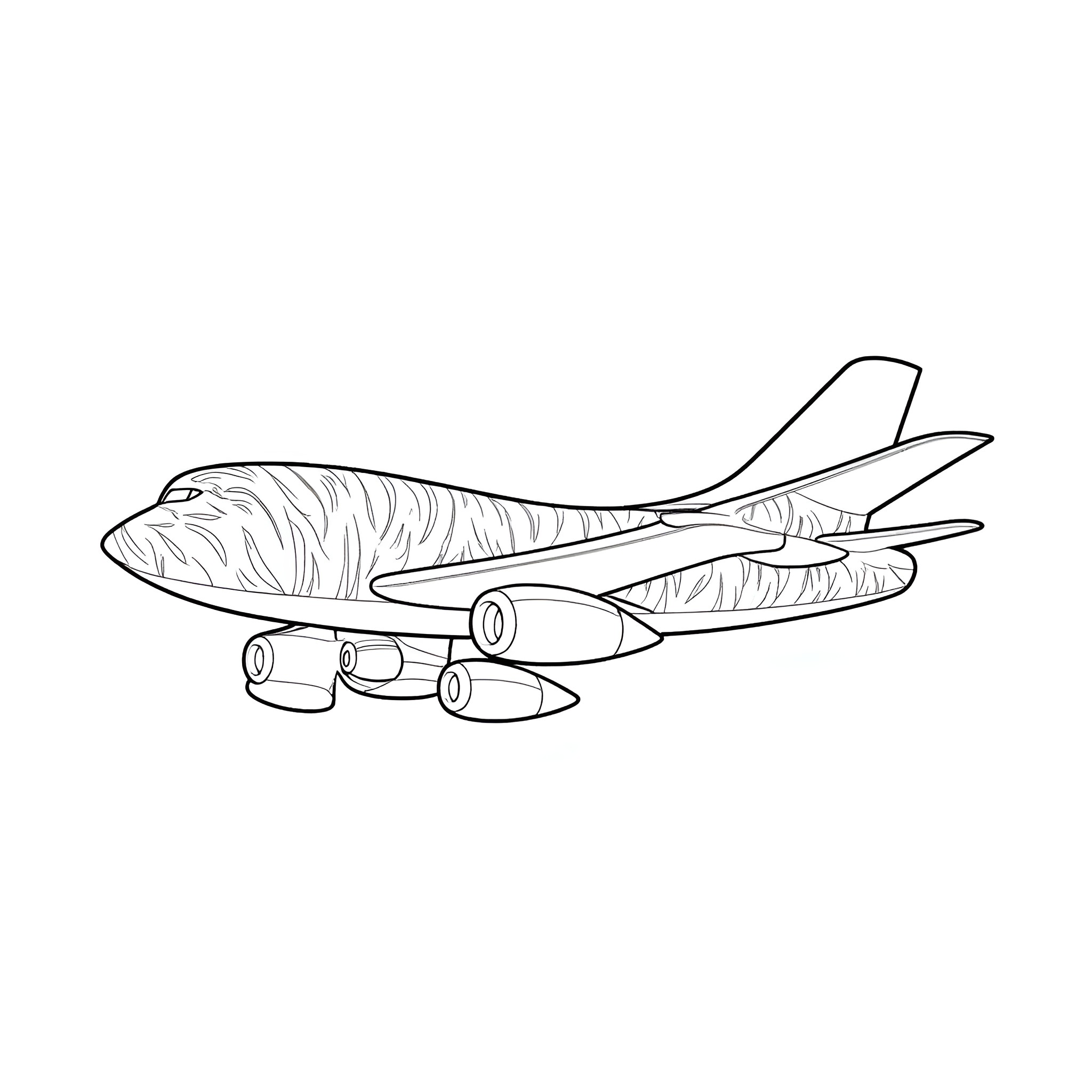 Tiger Airplane Soaring Through the Skies Coloring Page (free black-and-white line drawing printable PDF for all, from beginners to advanced learners, including children, teens, adults, and seniors)