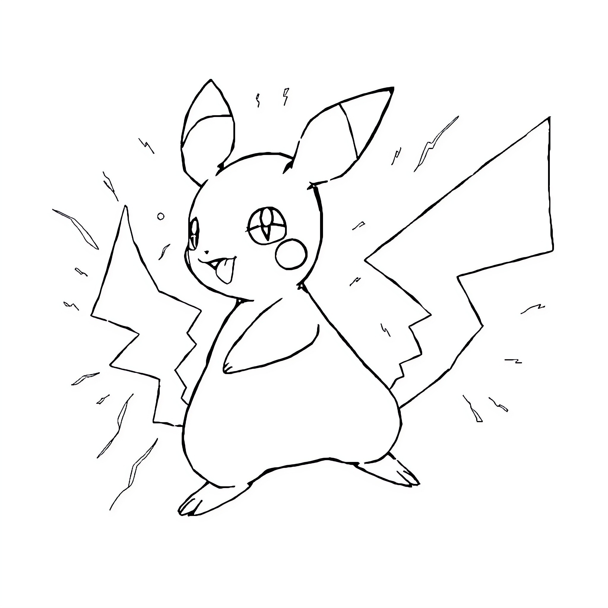 Raichu enjoying an electric display Coloring Page (free black-and-white line drawing printable PDF for all, from beginners to advanced learners, including children, teens, adults, and seniors)