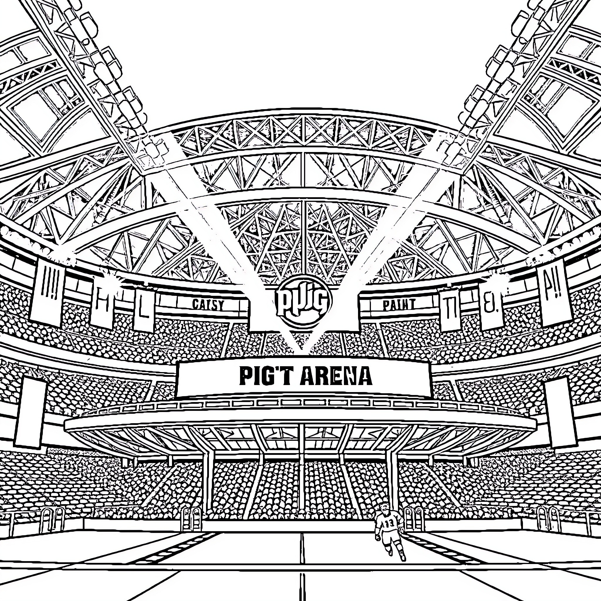 PPG Architectural Structure of Sports Stadium Coloring Page (free black-and-white line drawing printable PDF for all, from beginners to advanced learners, including children, teens, adults, and seniors)
