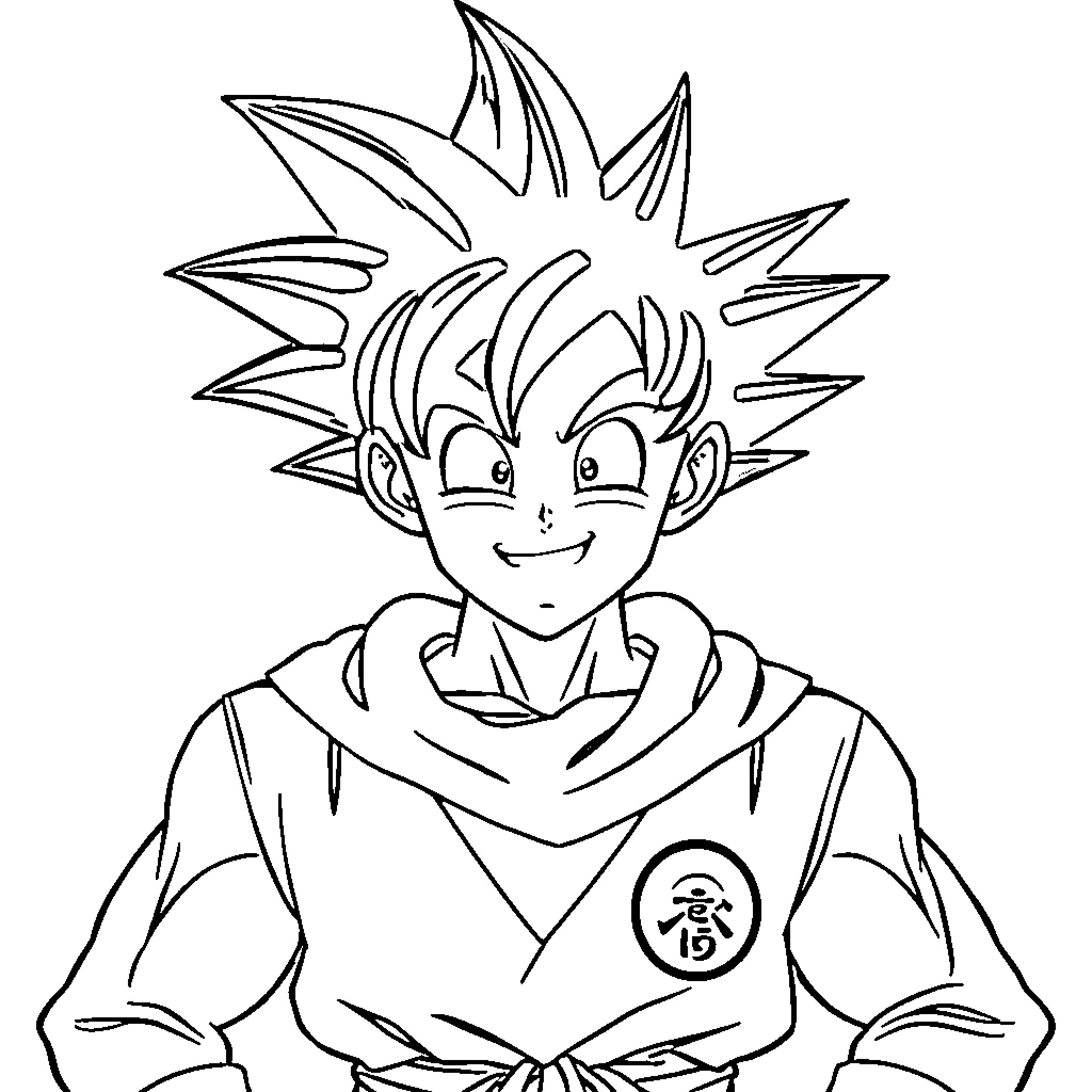 Son Goku in martial arts pose with determined expression Coloring Page (free black-and-white line drawing printable PDF for all, from beginners to advanced learners, including children, teens, adults, and seniors)