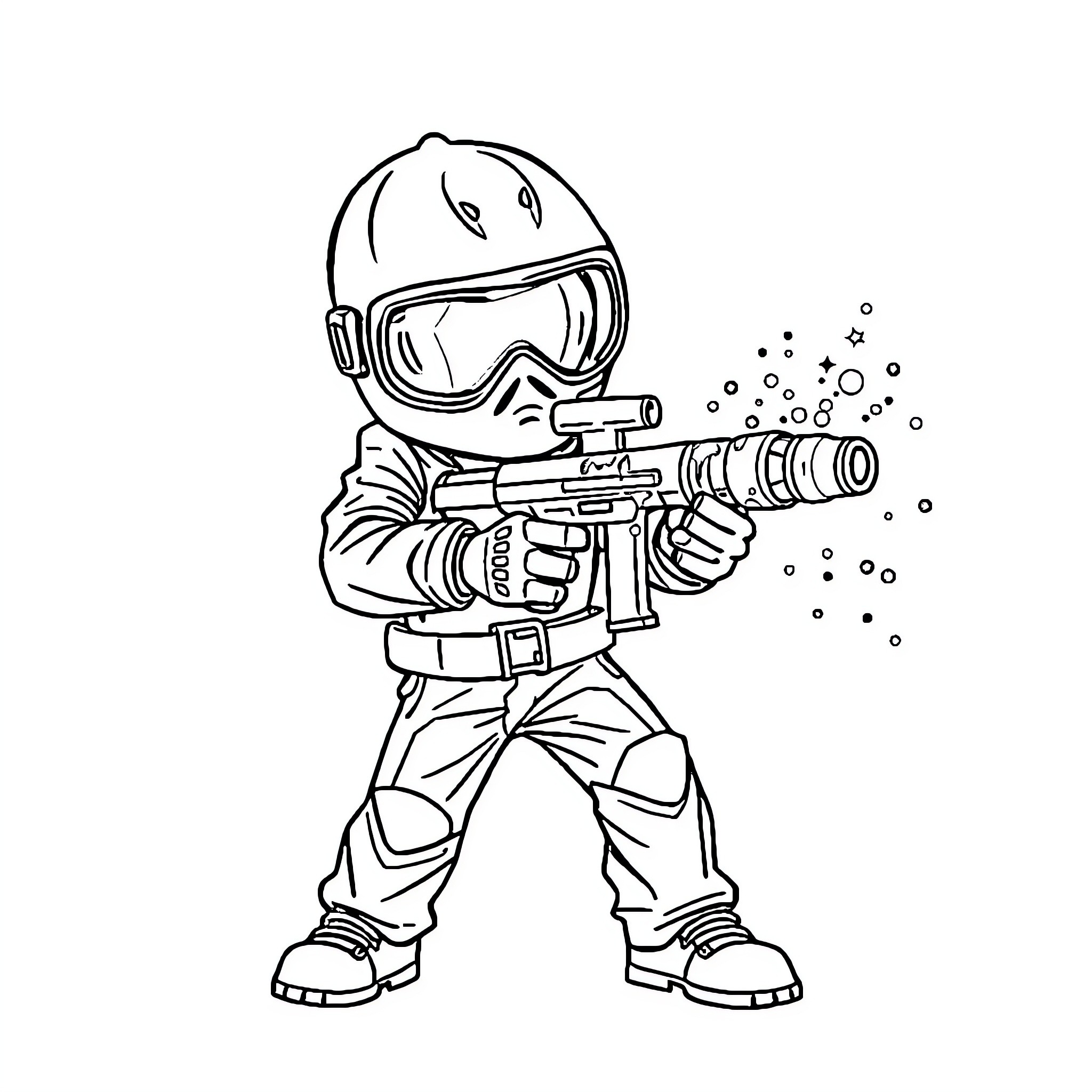 Inkling Space Marine in Action Pose Coloring Page (free black-and-white line drawing printable PDF for all, from beginners to advanced learners, including children, teens, adults, and seniors)