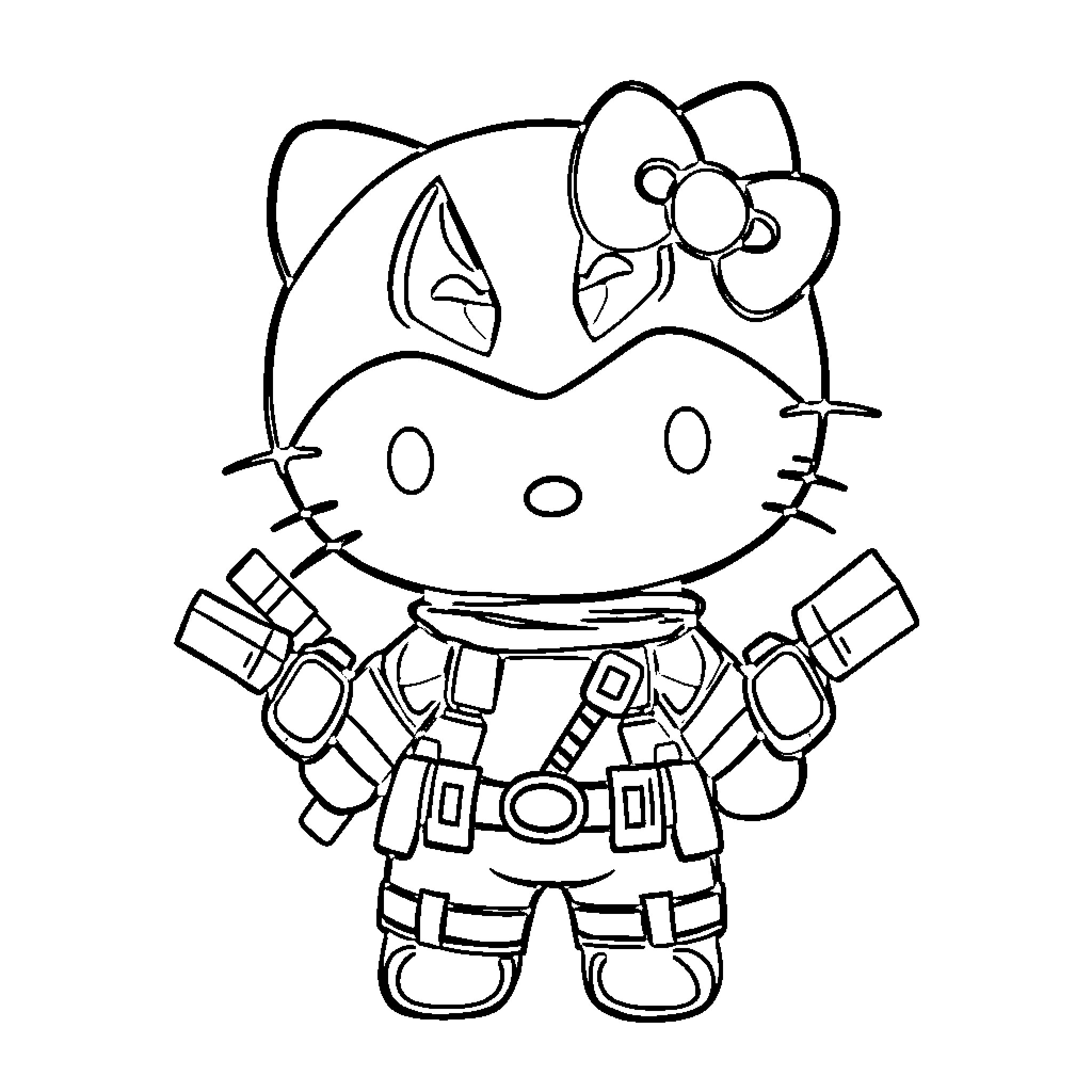 Hello Kitty in Astronaut Suit Coloring Page (free black-and-white line drawing printable PDF for all, from beginners to advanced learners, including children, teens, adults, and seniors)