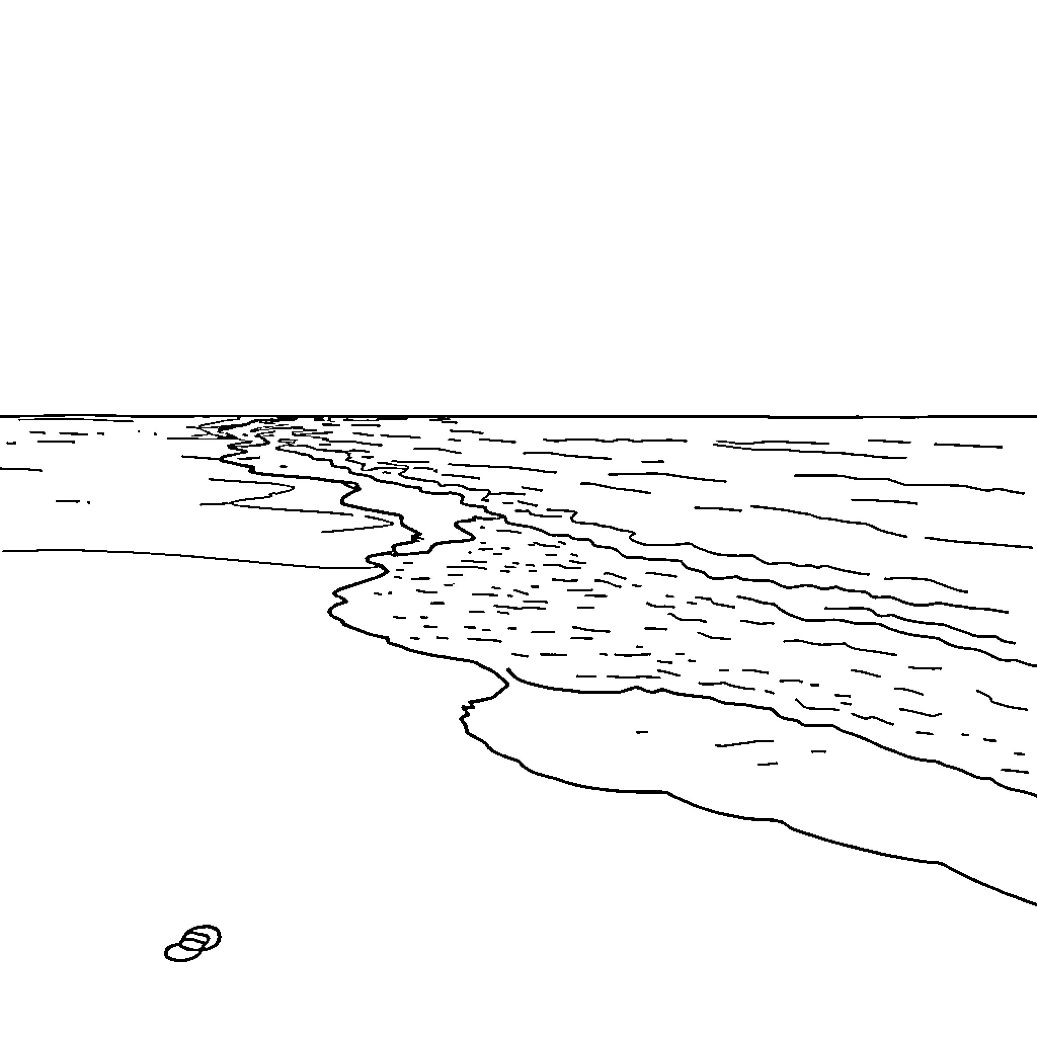 Bing Seascape with Waves and Shoreline Coloring Page (free black-and-white line drawing printable PDF for all, from beginners to advanced learners, including children, teens, adults, and seniors)