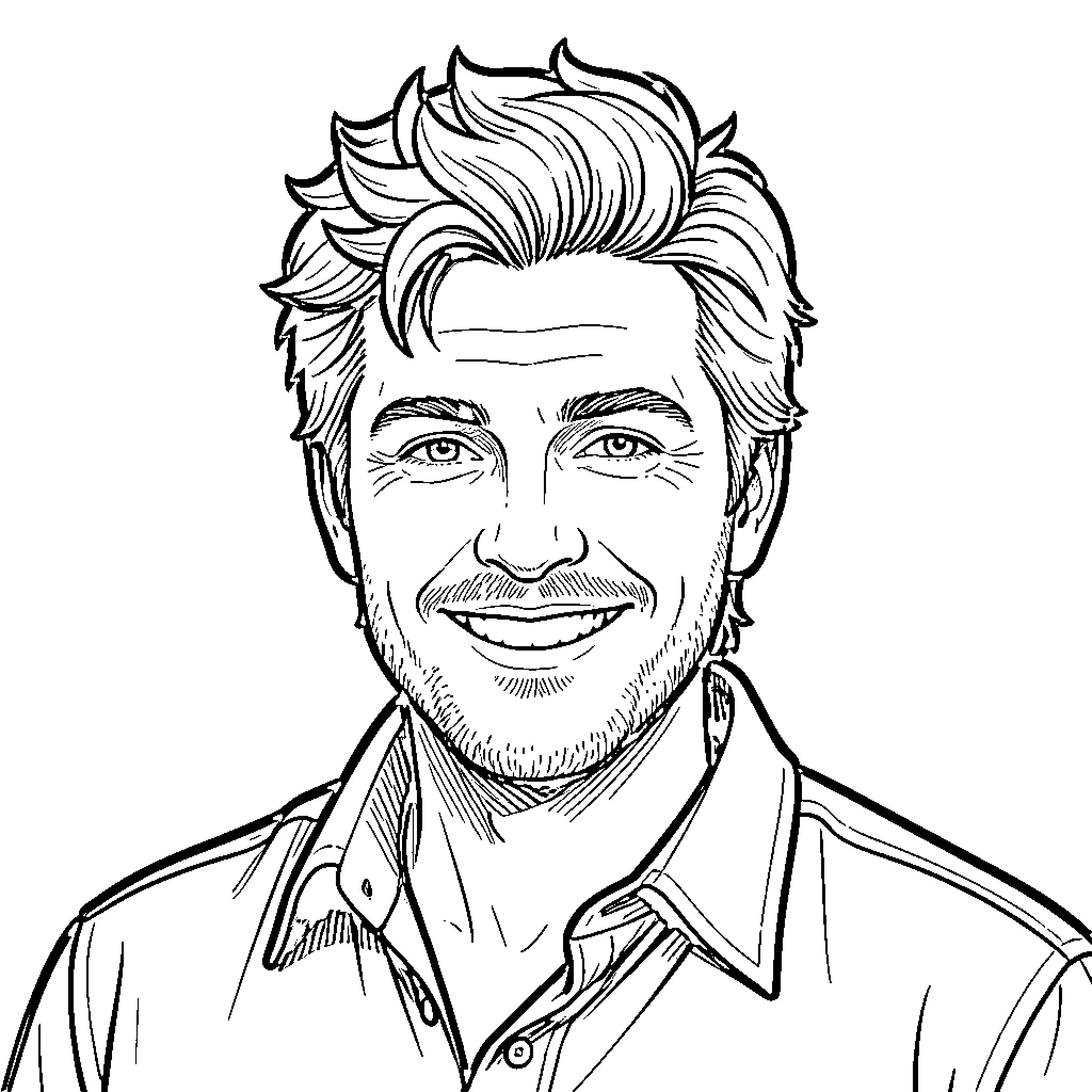 Steve Harrington's Charming Smile and Casual Attire Coloring Page (free black-and-white line drawing printable PDF for all, from beginners to advanced learners, including children, teens, adults, and seniors)