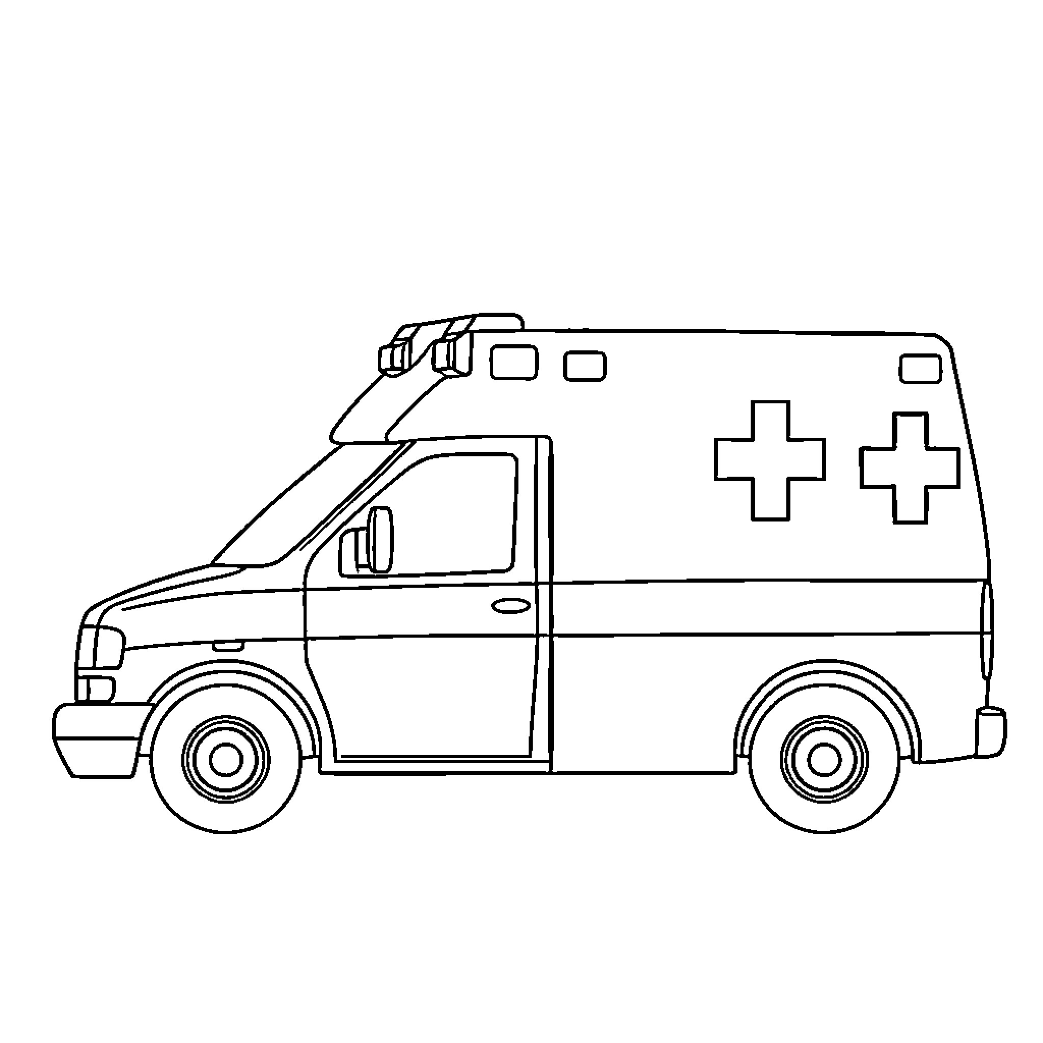 Ambulance responding to emergency situation Coloring Page (free black-and-white line drawing printable PDF for all, from beginners to advanced learners, including children, teens, adults, and seniors)