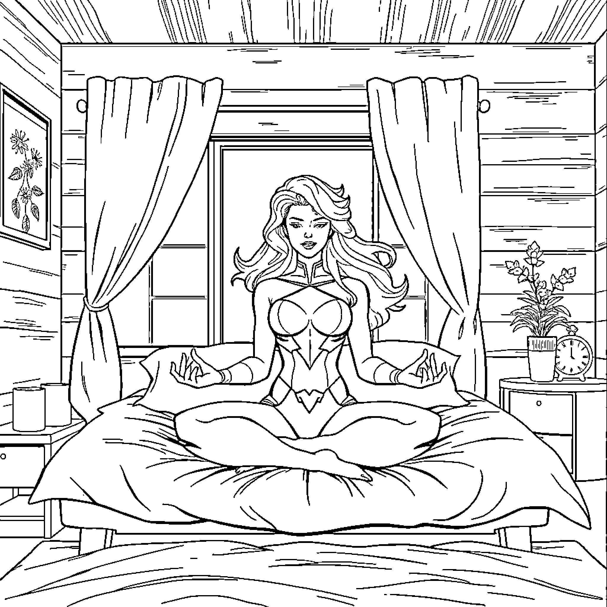 Storm of Solace: A Serene Moment Amid Chaos Coloring Page (free black-and-white line drawing printable PDF for all, from beginners to advanced learners, including children, teens, adults, and seniors)