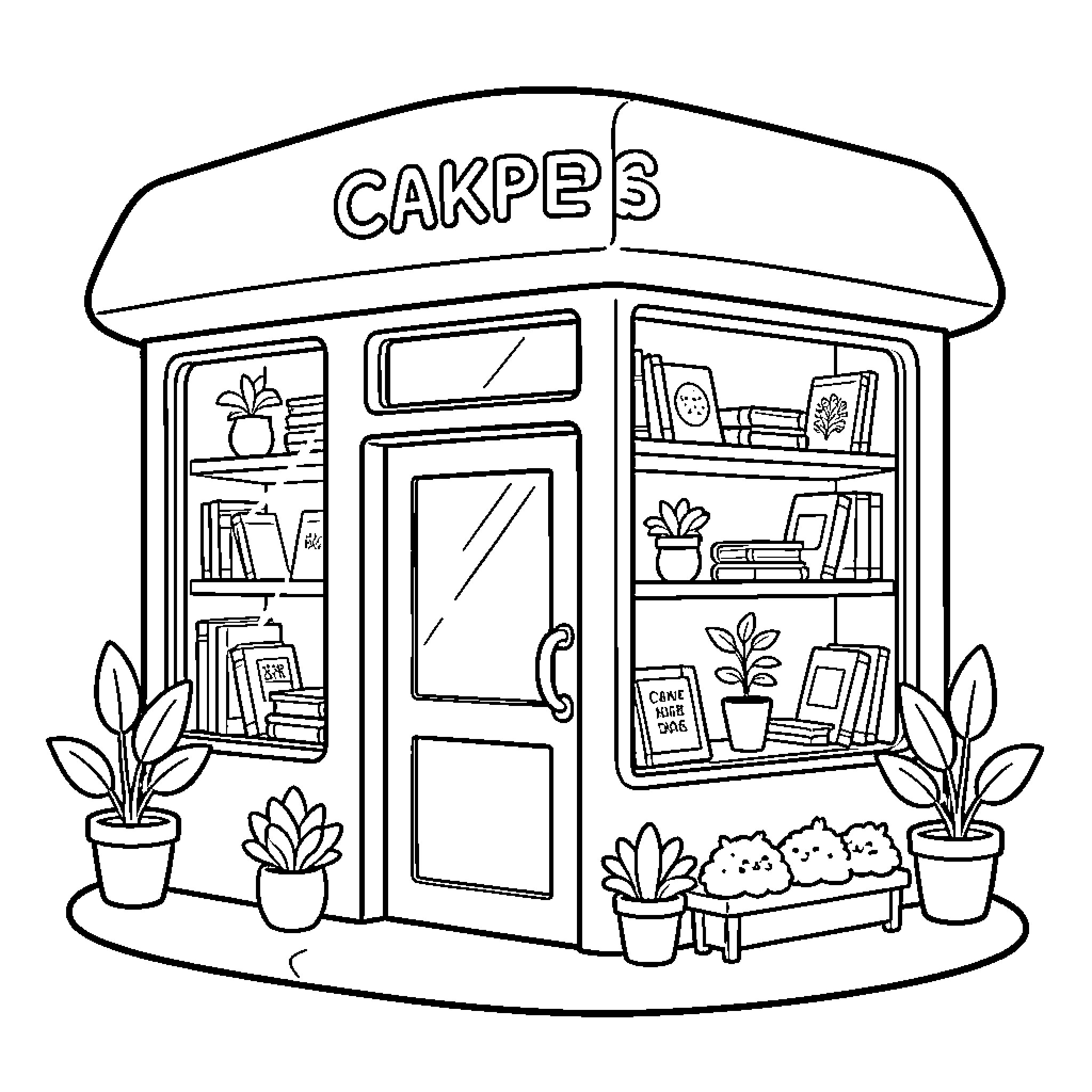Shop with Cozy Bookstore Vibes Coloring Page (free black-and-white line drawing printable PDF for all, from beginners to advanced learners, including children, teens, adults, and seniors)