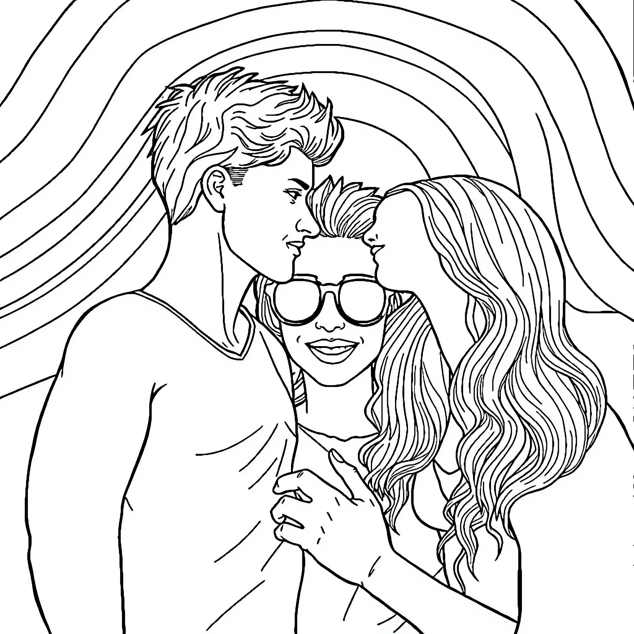 Love in the Moment: An Intimate Embrace Coloring Page (free black-and-white line drawing printable PDF for all, from beginners to advanced learners, including children, teens, adults, and seniors)