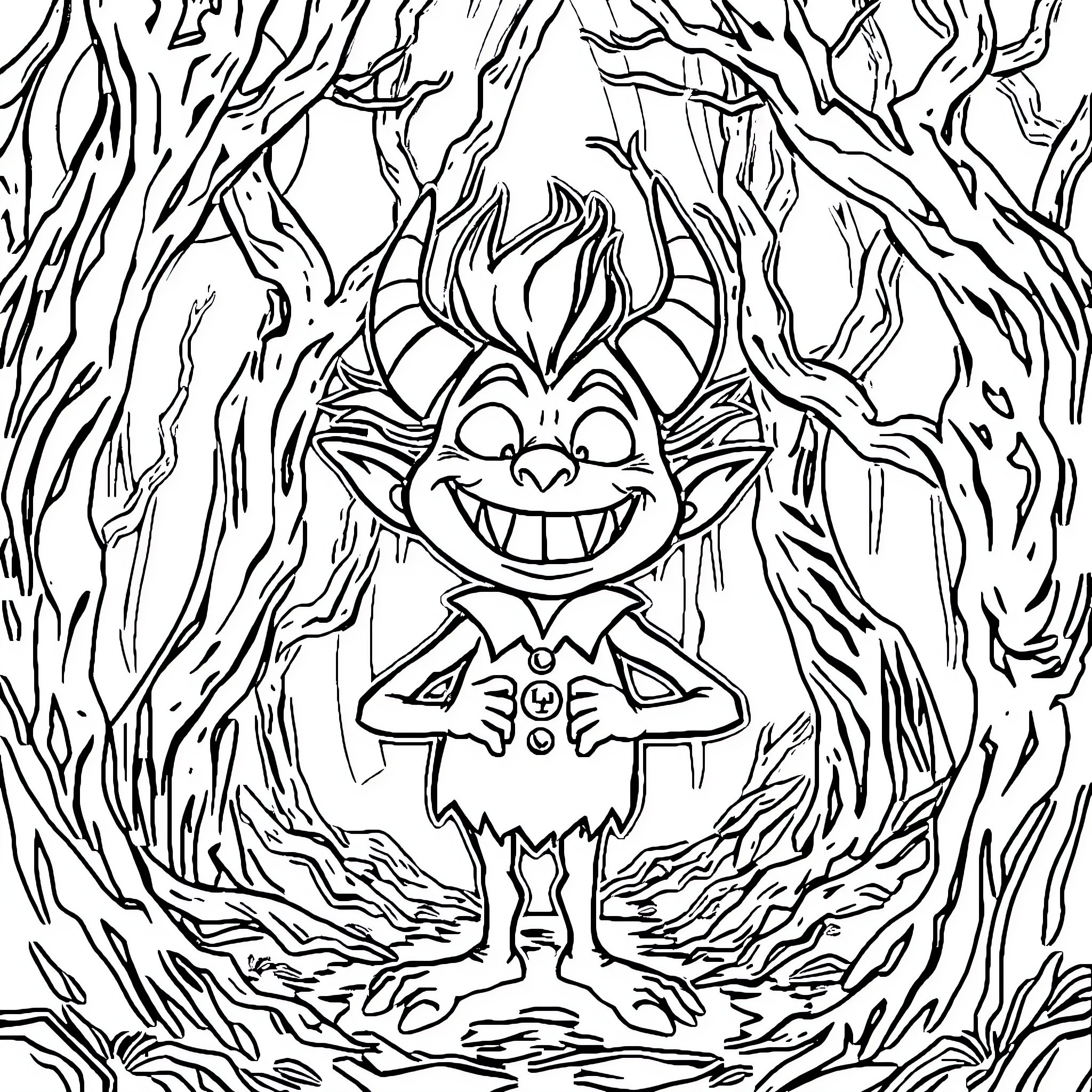 Alastor, the Mischievous Troll in the Enchanted Forest Coloring Page (free black-and-white line drawing printable PDF for all, from beginners to advanced learners, including children, teens, adults, and seniors)
