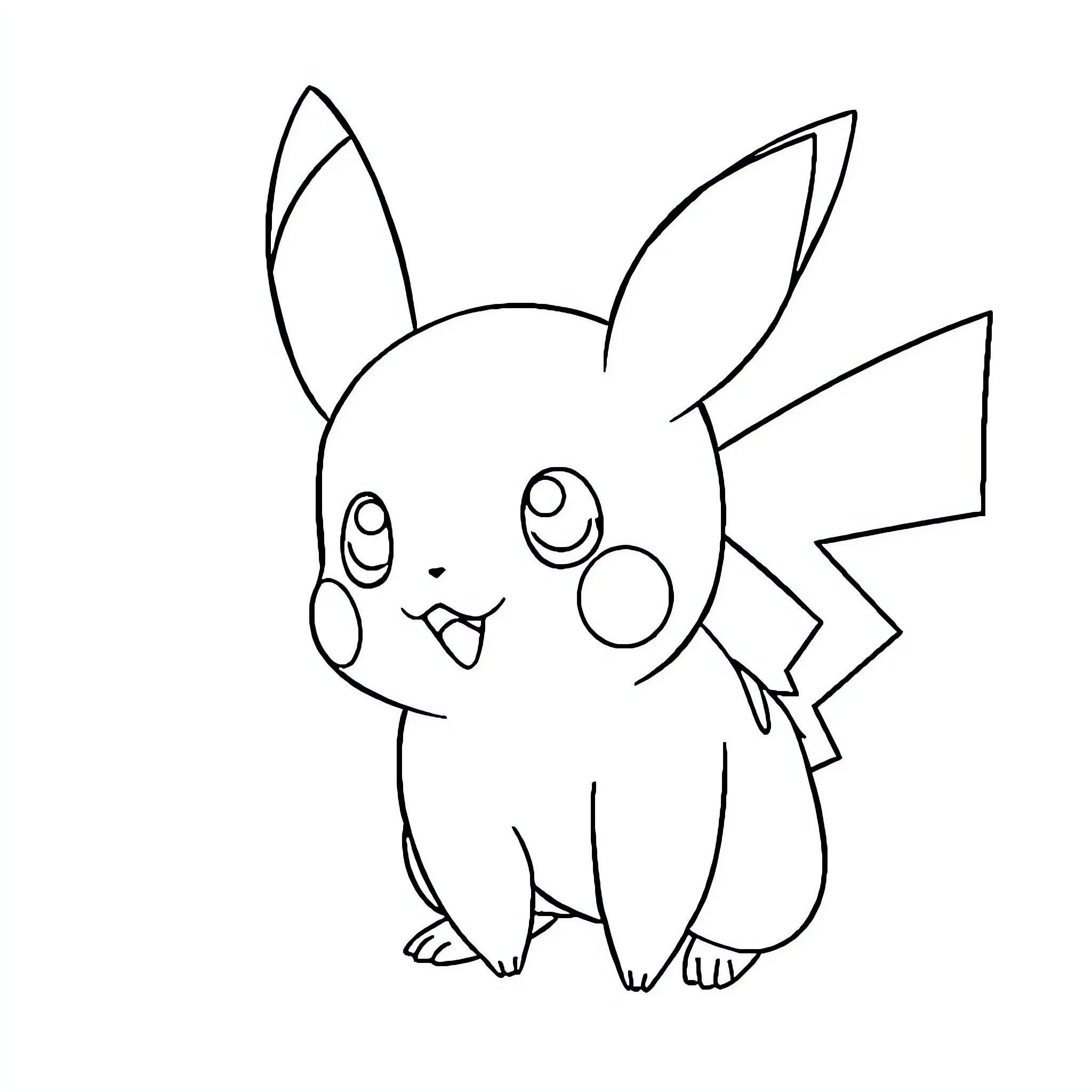 Pikachu Cartoon Character Posing Coloring Page (free black-and-white line drawing printable PDF for all, from beginners to advanced learners, including children, teens, adults, and seniors)