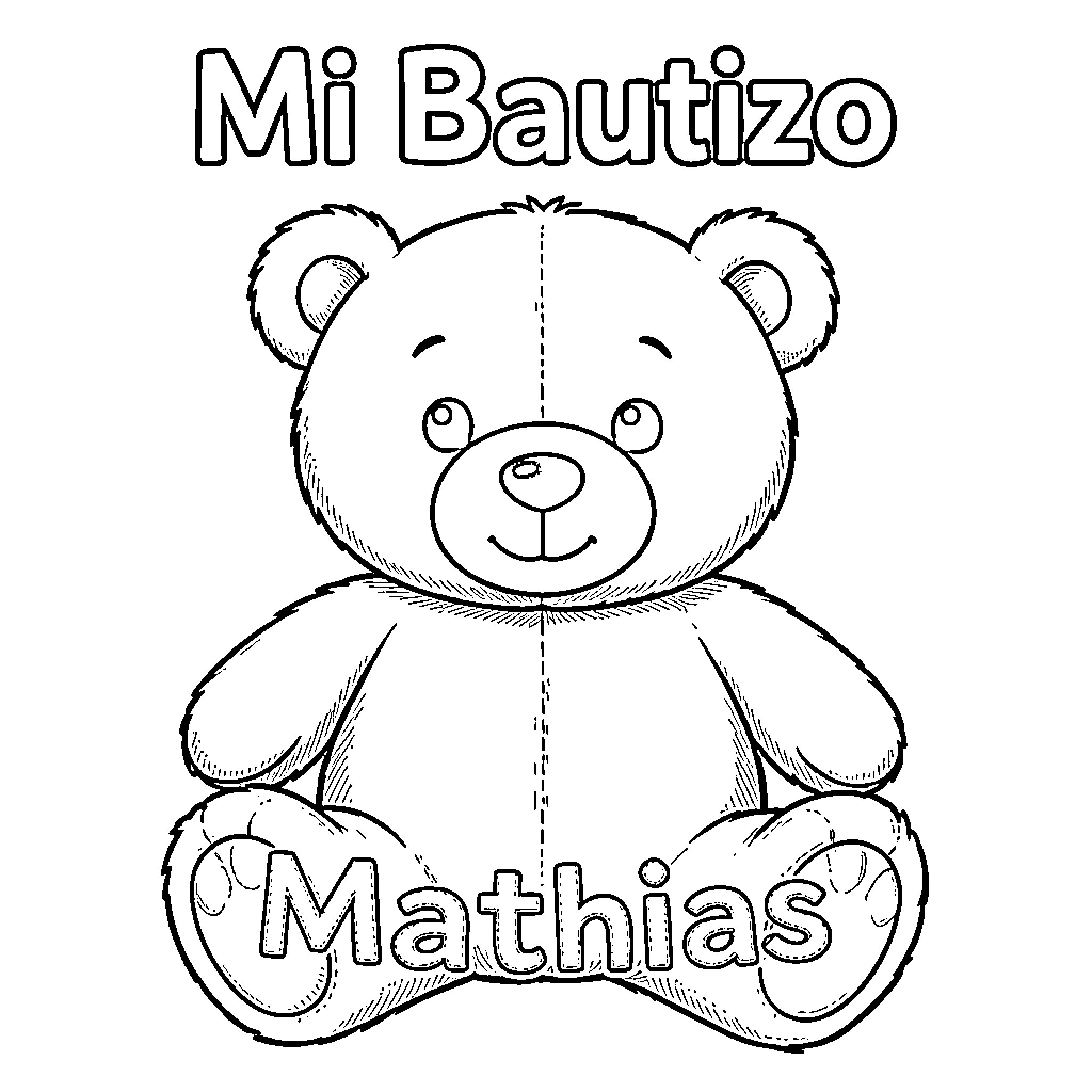 Teddy Bear sitting with celebratory text Coloring Page (free black-and-white line drawing printable PDF for all, from beginners to advanced learners, including children, teens, adults, and seniors)