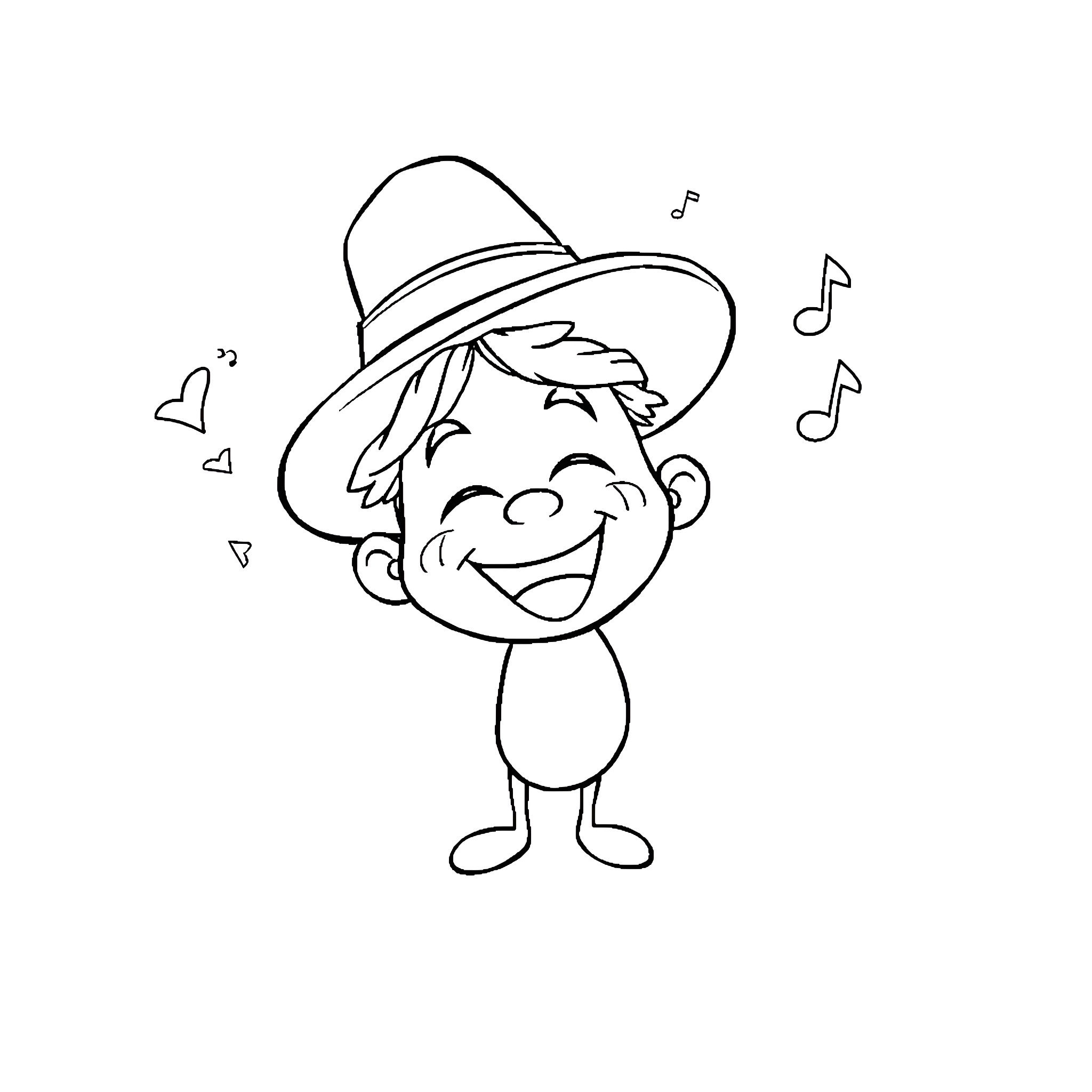Tralalero singing happily with music notes Coloring Page (free black-and-white line drawing printable PDF for all, from beginners to advanced learners, including children, teens, adults, and seniors)