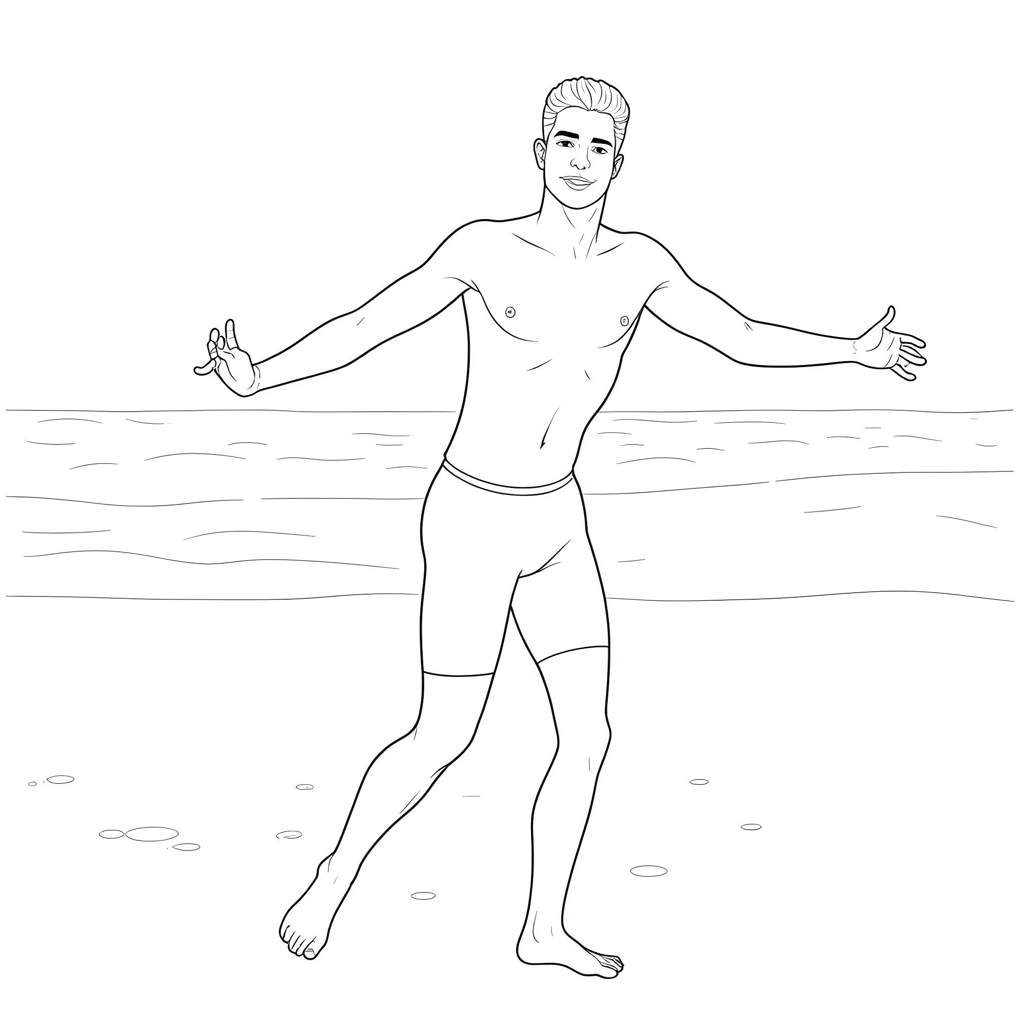 Justin Jefferson posing confidently in the water Coloring Page (free black-and-white line drawing printable PDF for all, from beginners to advanced learners, including children, teens, adults, and seniors)
