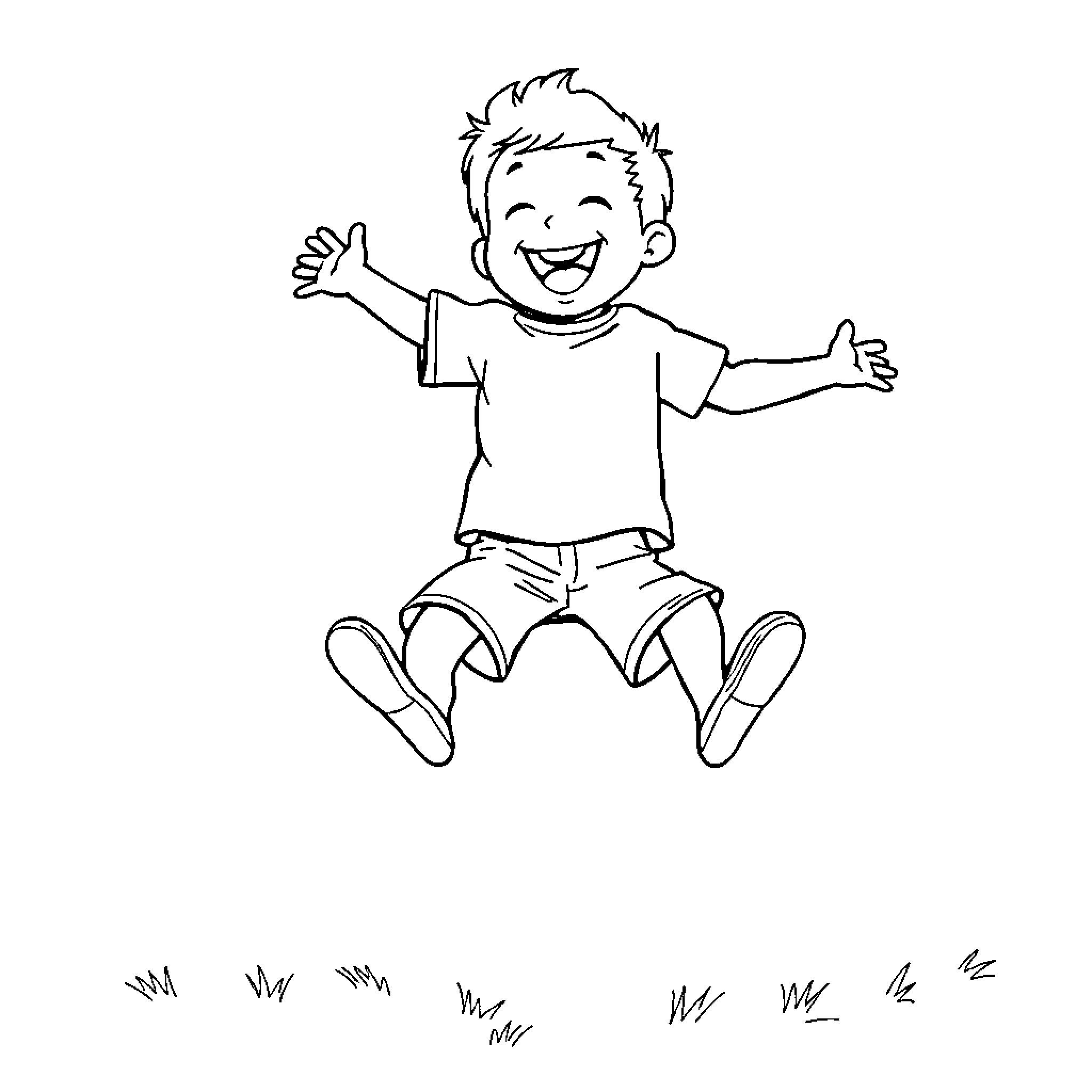 Finn Hudson happily jumping with excitement Coloring Page (free black-and-white line drawing printable PDF for all, from beginners to advanced learners, including children, teens, adults, and seniors)