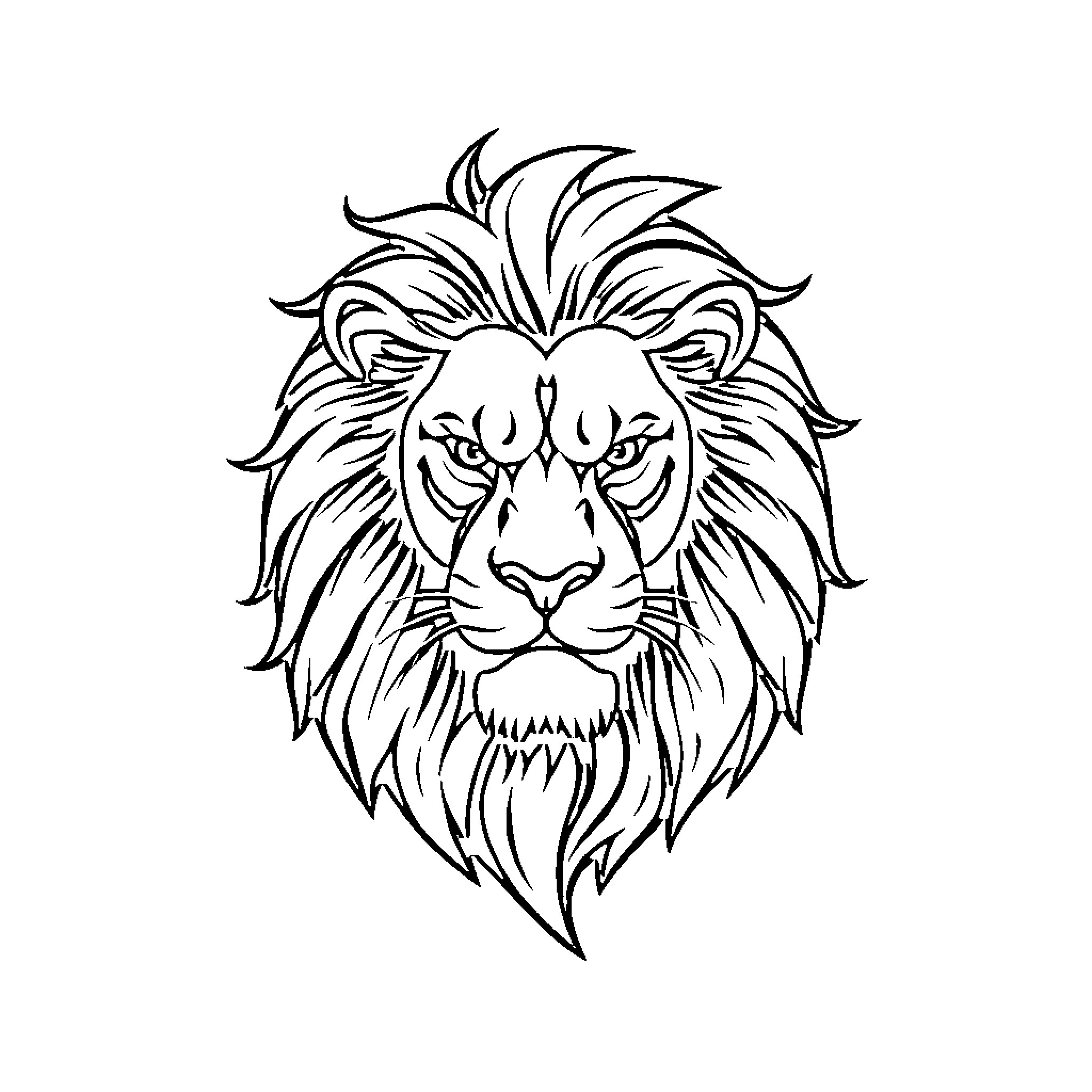 Lion with Fierce Expression Coloring Page (free black-and-white line drawing printable PDF for all, from beginners to advanced learners, including children, teens, adults, and seniors)