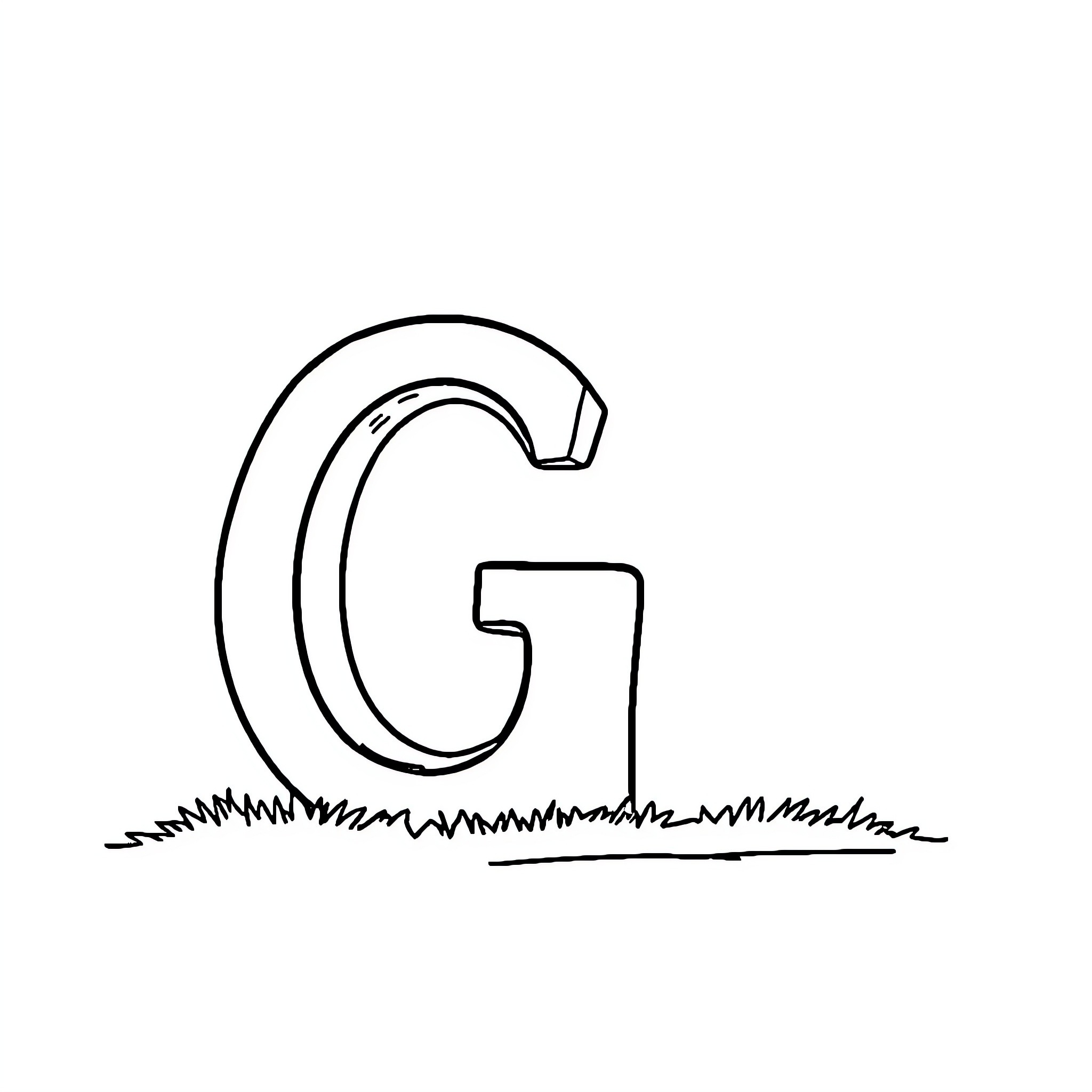 G' letter in grass Coloring Page (free black-and-white line drawing printable PDF for all, from beginners to advanced learners, including children, teens, adults, and seniors)