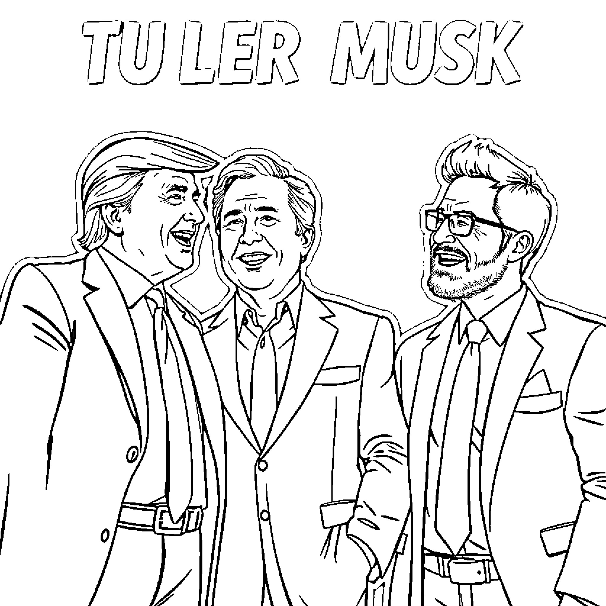 Persons in formal attire posing together Coloring Page (free black-and-white line drawing printable PDF for all, from beginners to advanced learners, including children, teens, adults, and seniors)