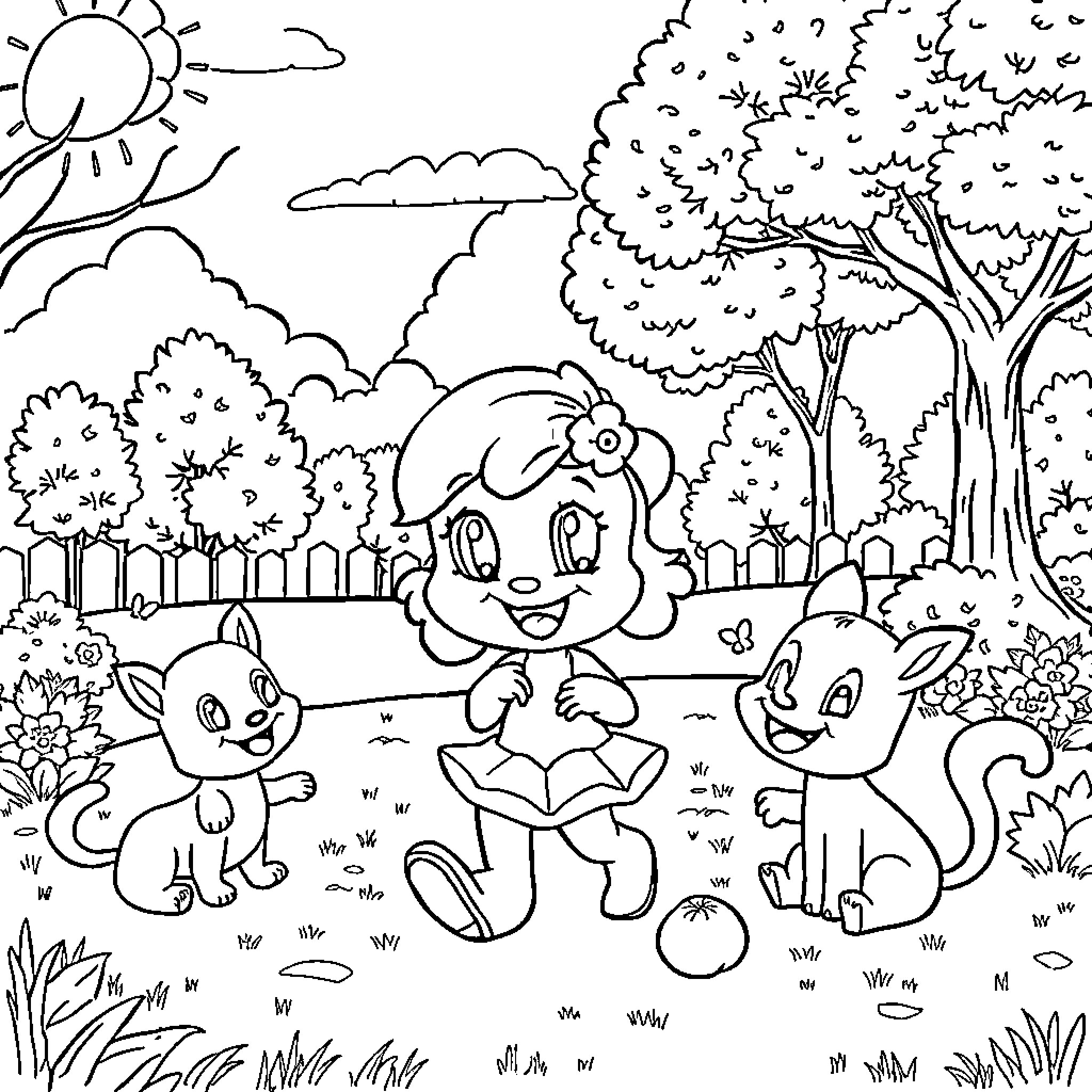 Bluey's Outdoor Adventure with Friends Coloring Page (free black-and-white line drawing printable PDF for all, from beginners to advanced learners, including children, teens, adults, and seniors)