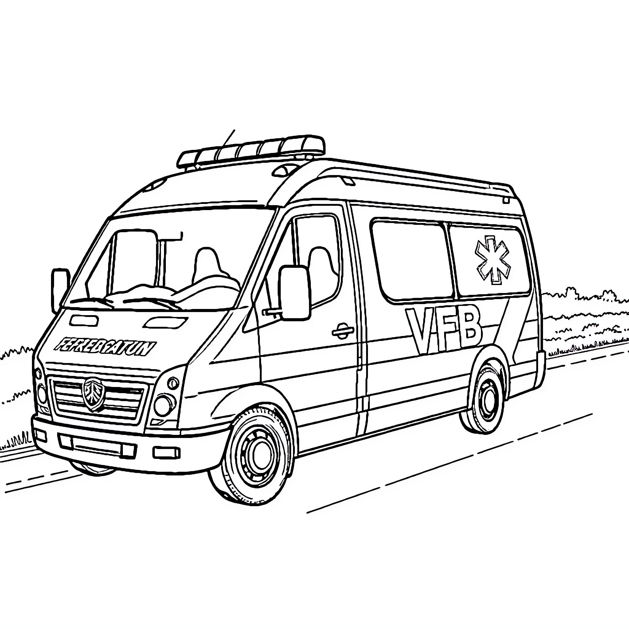 Fire Truck Responding to Emergency Call Coloring Page (free black-and-white line drawing printable PDF for all, from beginners to advanced learners, including children, teens, adults, and seniors)