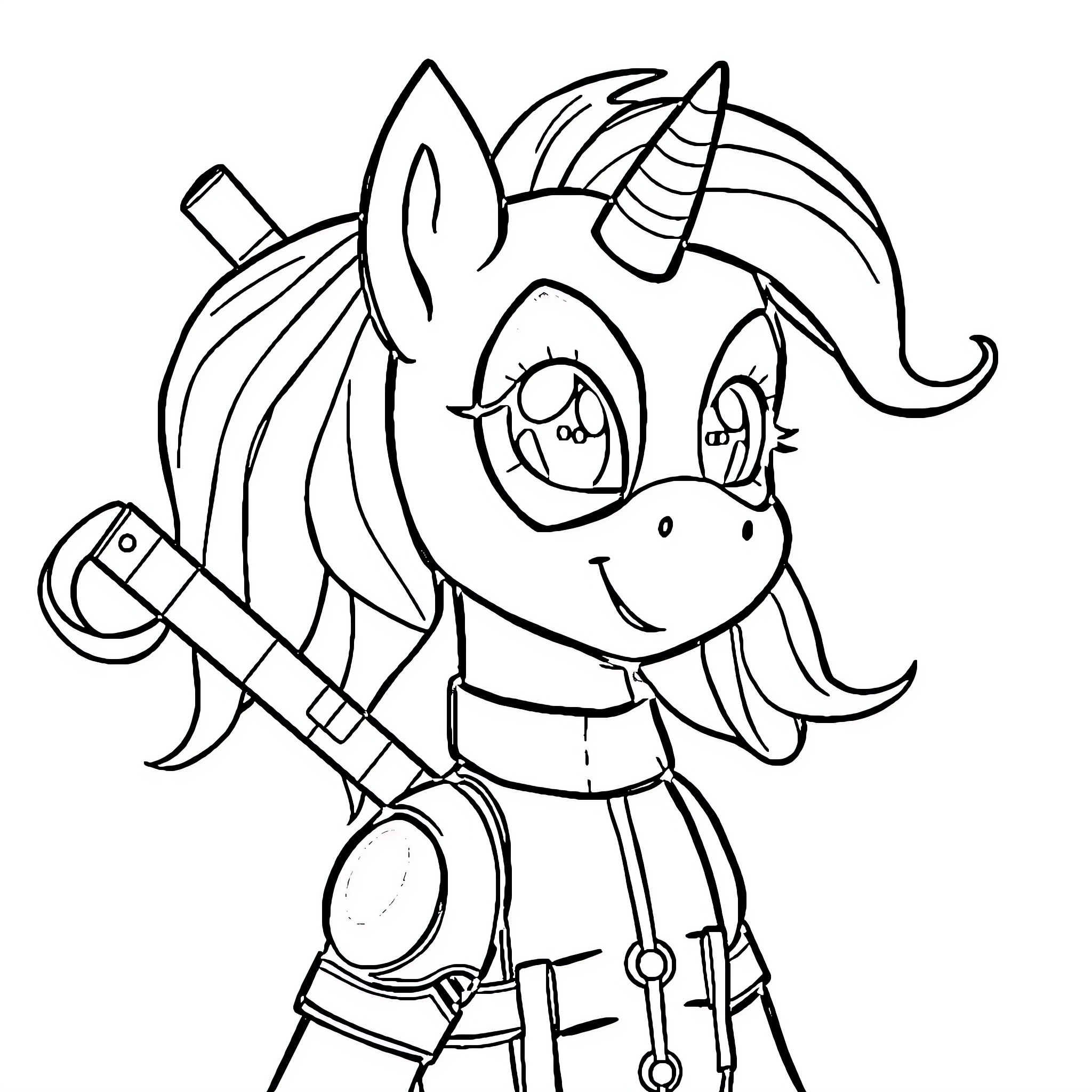 Deadpool Unicorn Preparing for Action Coloring Page (free black-and-white line drawing printable PDF for all, from beginners to advanced learners, including children, teens, adults, and seniors)